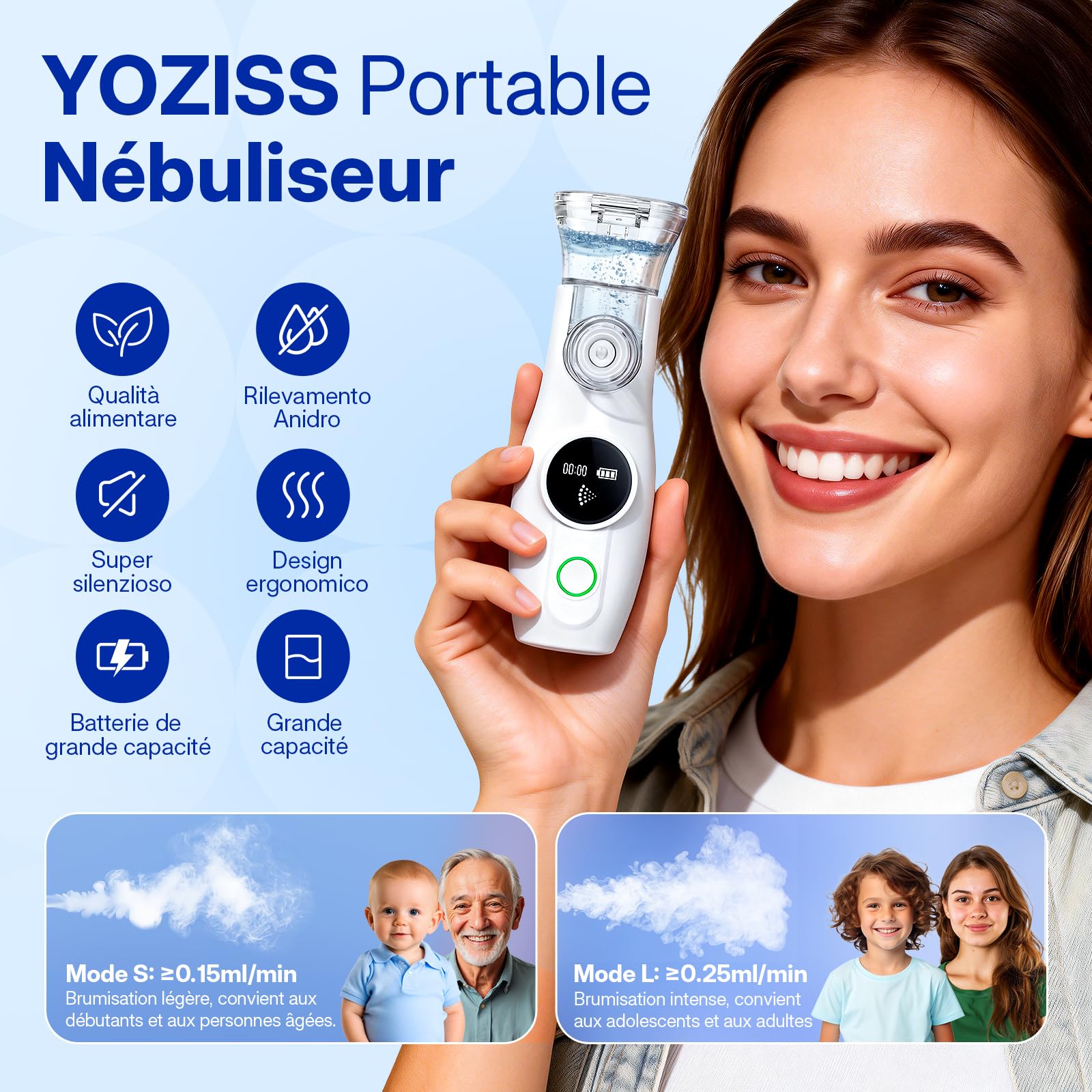 Portable Nébuliseur Pour Adulte Enfant bébé,Nébuliseur Affichage Numérique Silencieux Portable Inhalateur Electrique Aérosol Pour La Maison et Le voyage