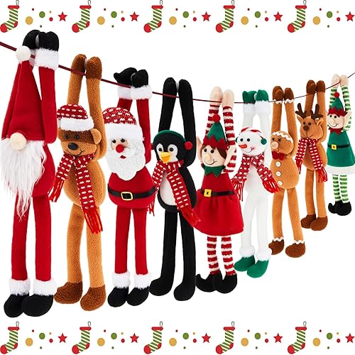 Shappy 9 piezas de juguetes de peluche de Navidad, animales de peluche de Navidad a granel, calcetín de Navidad largo de peluche, decoración de