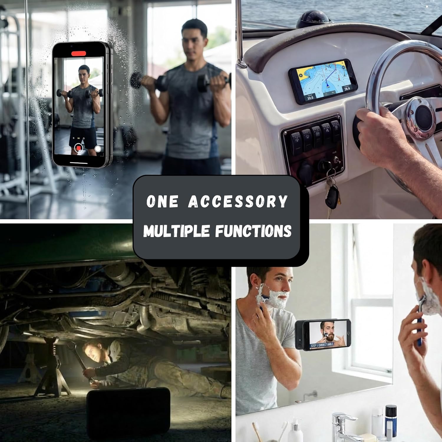 Wall Mount Phone Grip Pad Holder TikTok Gym Mirror Stick Video Mounting Prop Surface Suction Pad Kickstand No Hands Recording Desk Leaning Stand Smart Adhesive Mount Flat Surface Dock