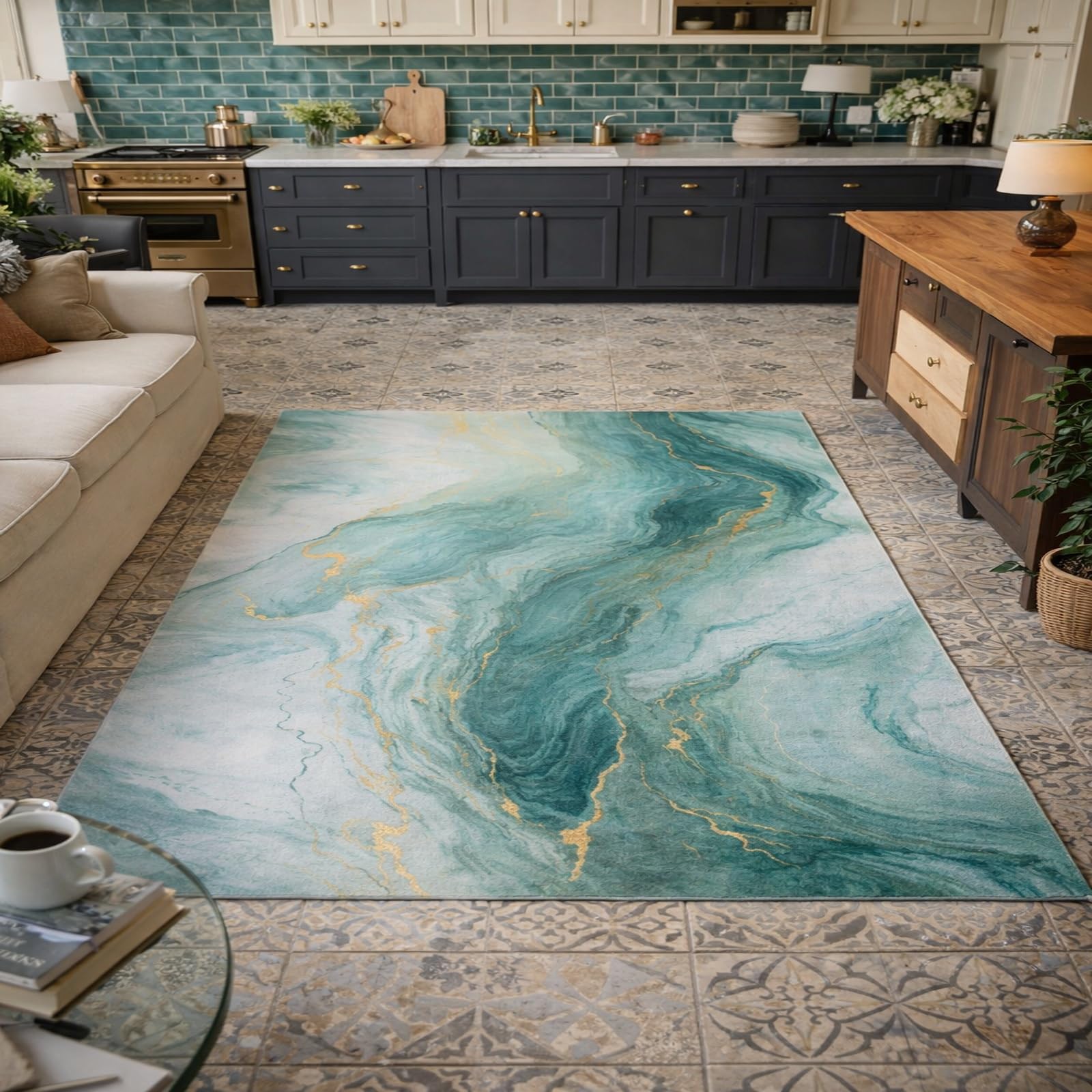 Tapis de salon lavable 150x150 cm pour entretien facile