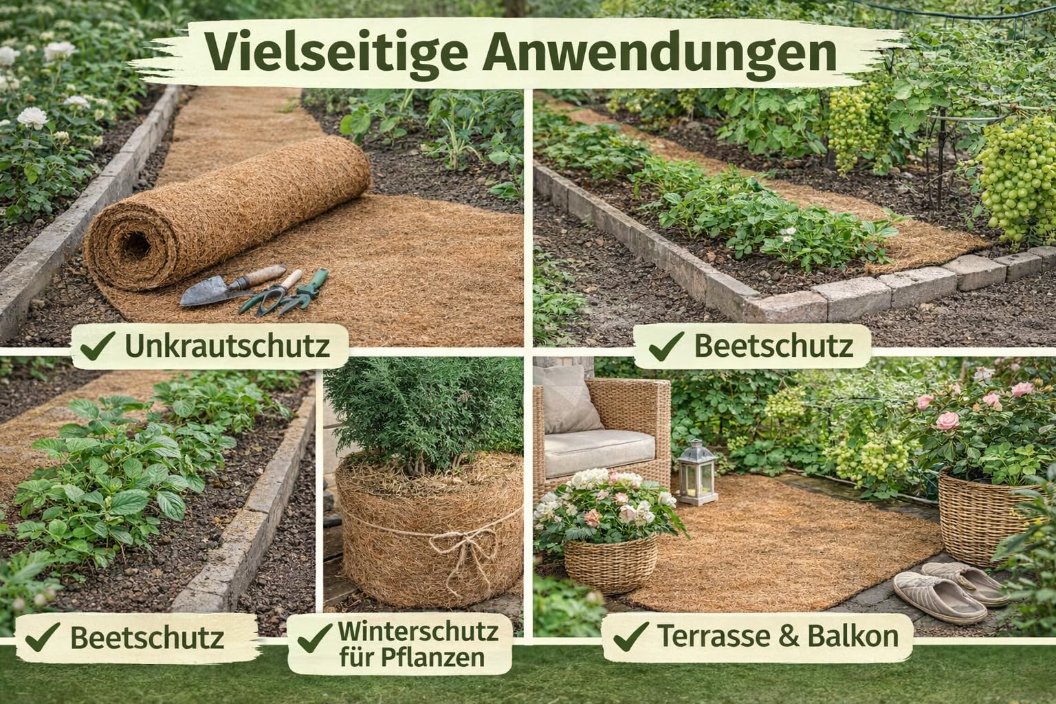 Kokosfasermatte 200 cm Breite – Kokosmatte als Matratzenauflage, Winterschutz & Tierunterlage – Naturfaser mit Latexbindung - Garten Bodenschutz – Meterware 5m