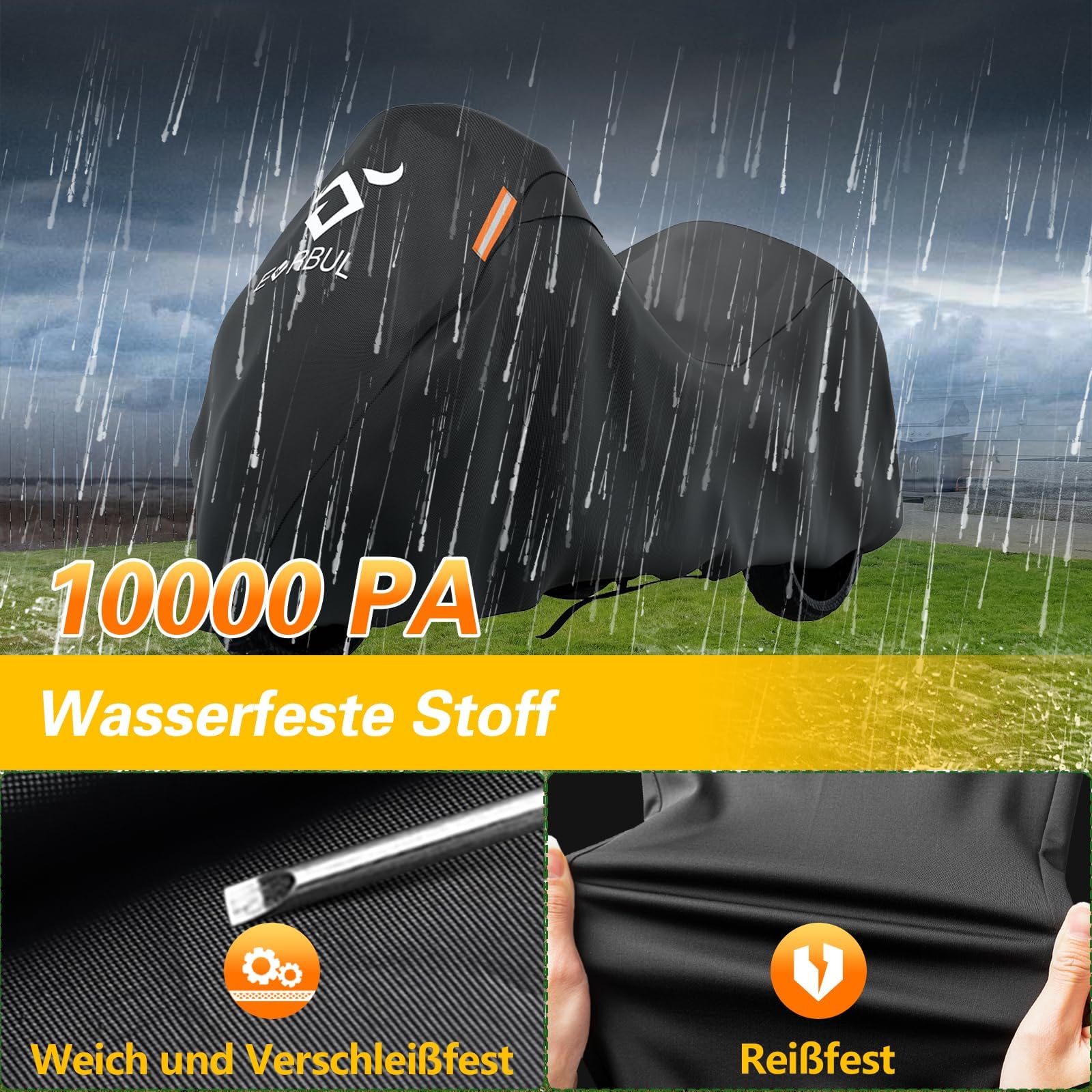 EVRBUL Funda impermeable para moto de triciclo de 3 ruedas con tiras reflectantes y asa resistente al viento, compatible con Harley Davidson CVO Tri Glide, Honda Gold Wing Trike, 274 x 149 x 149 cm