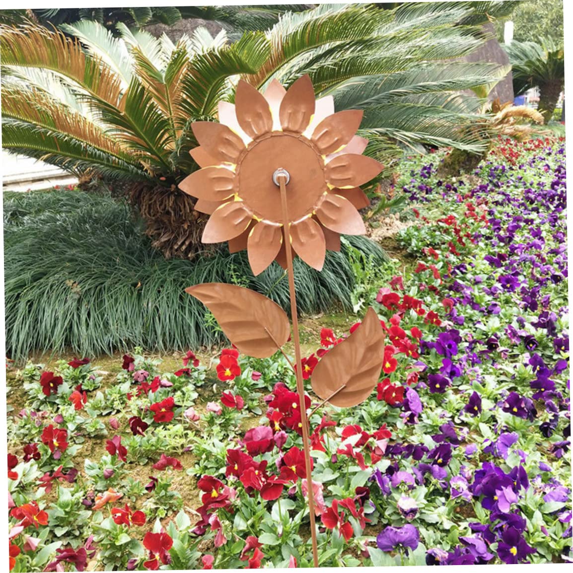 Girandola 3D Girasole Metallica - Decorazione Da Giardino Con Doppia Rotazione, Motivo Naturale E Colorato - Foto 6