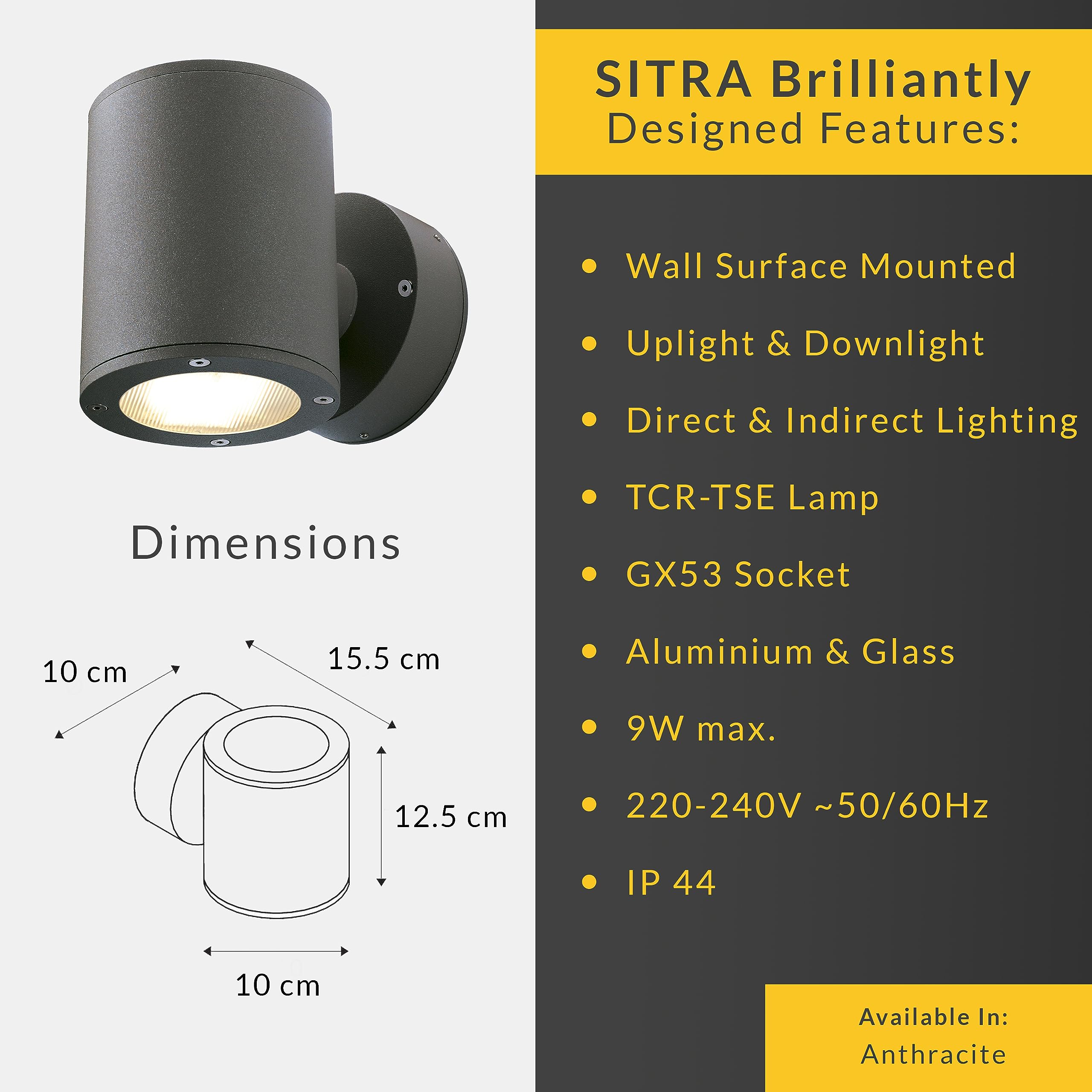 SLV SITRA WALL UP-DOWN Wandlampe anthrazit 2xGX53 max. 2x9W IP44