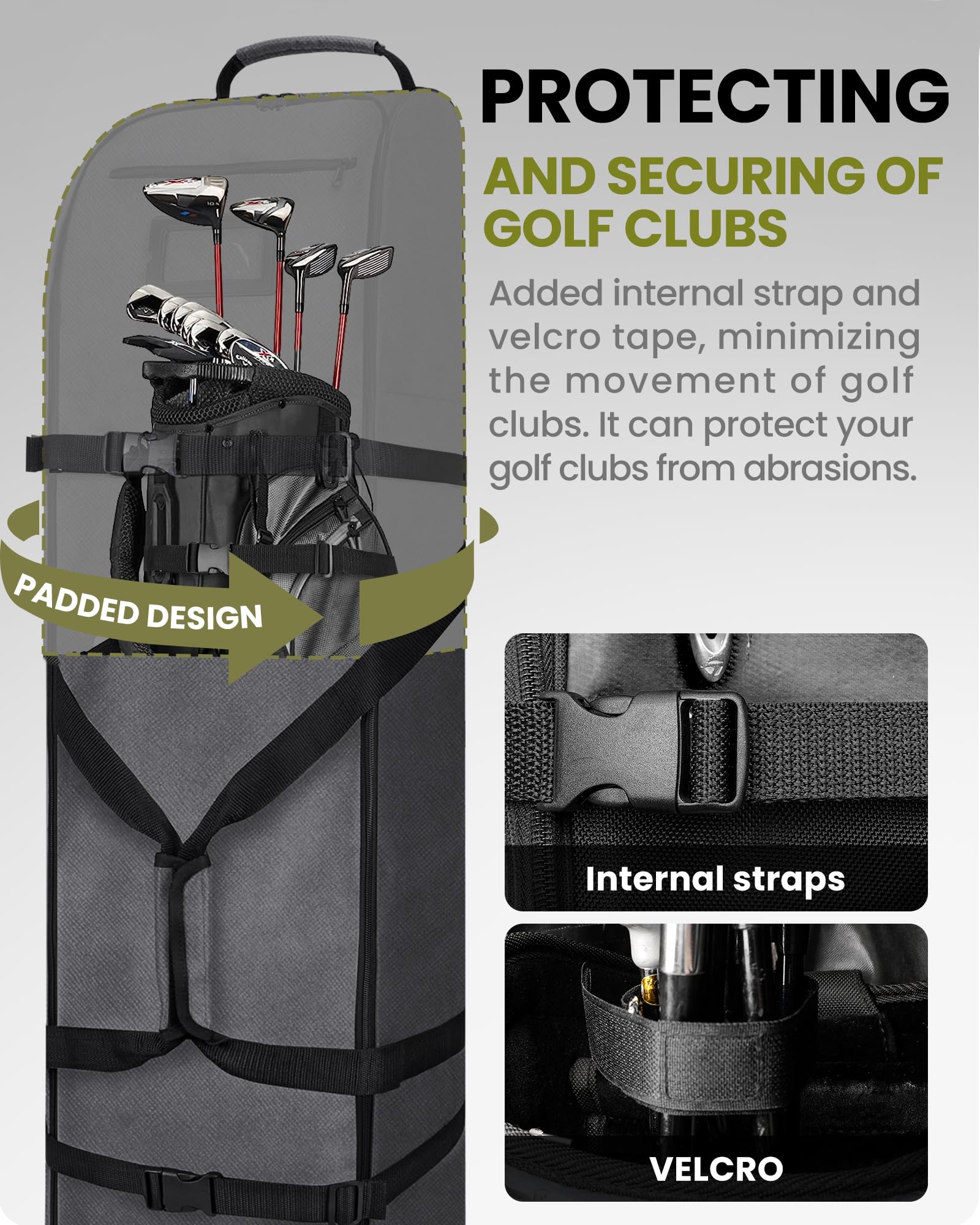 OutdoorMaster Borsa da golf imbottita da viaggio con ruote rinforzate, in tessuto Oxford 900D resistente, resistente all'usura e impermeabile, borsa da golf con lati morbidi