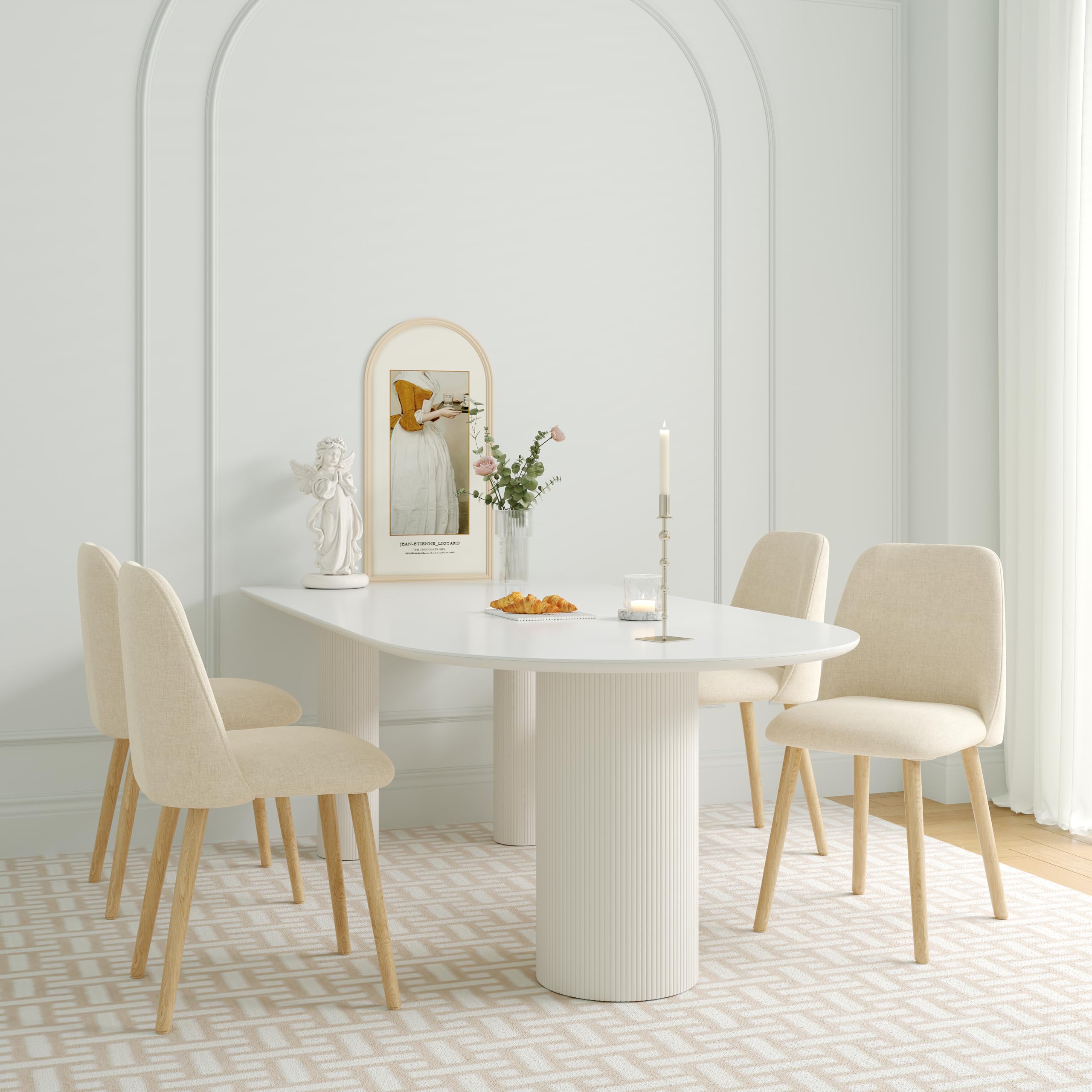 Juego de 6 sillas de Comedor con Patas de Madera y tapizadas de poliéster, para Comedor, Cocina, Oficina, Crema