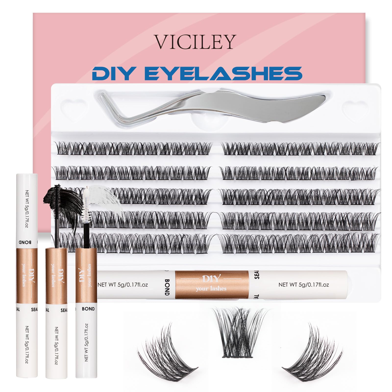 Cluster Lashes 120 Individual Lashes Cluster With Lash Bond and Seal and Applicator Eyelash Extensions False Eyelashes Reusable Natural Lash Extension Kit - V01
