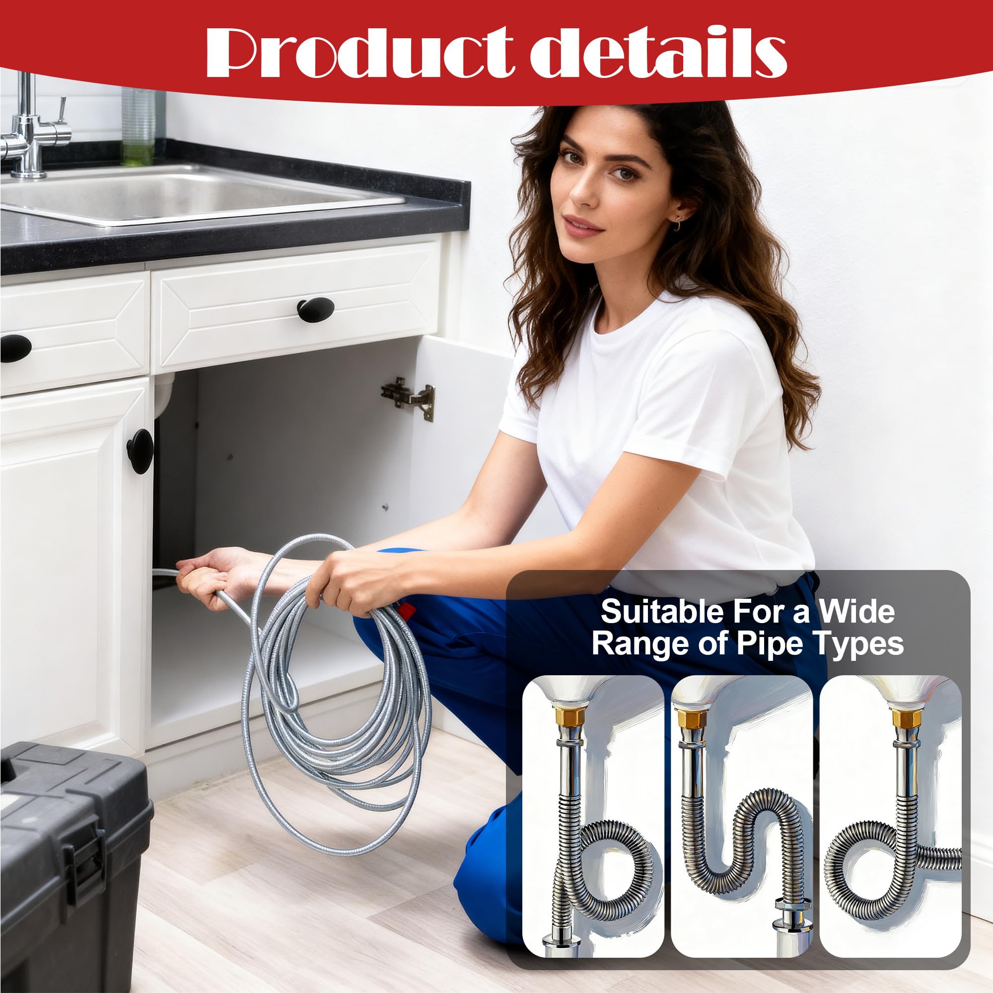 Sonda Sturatubi 5 m x 6 mm, Molla Sturatubi con Manovella, Stura Lavandini e Scarichi, Coclea per Pulizia Tubi di Cucina e Bagno