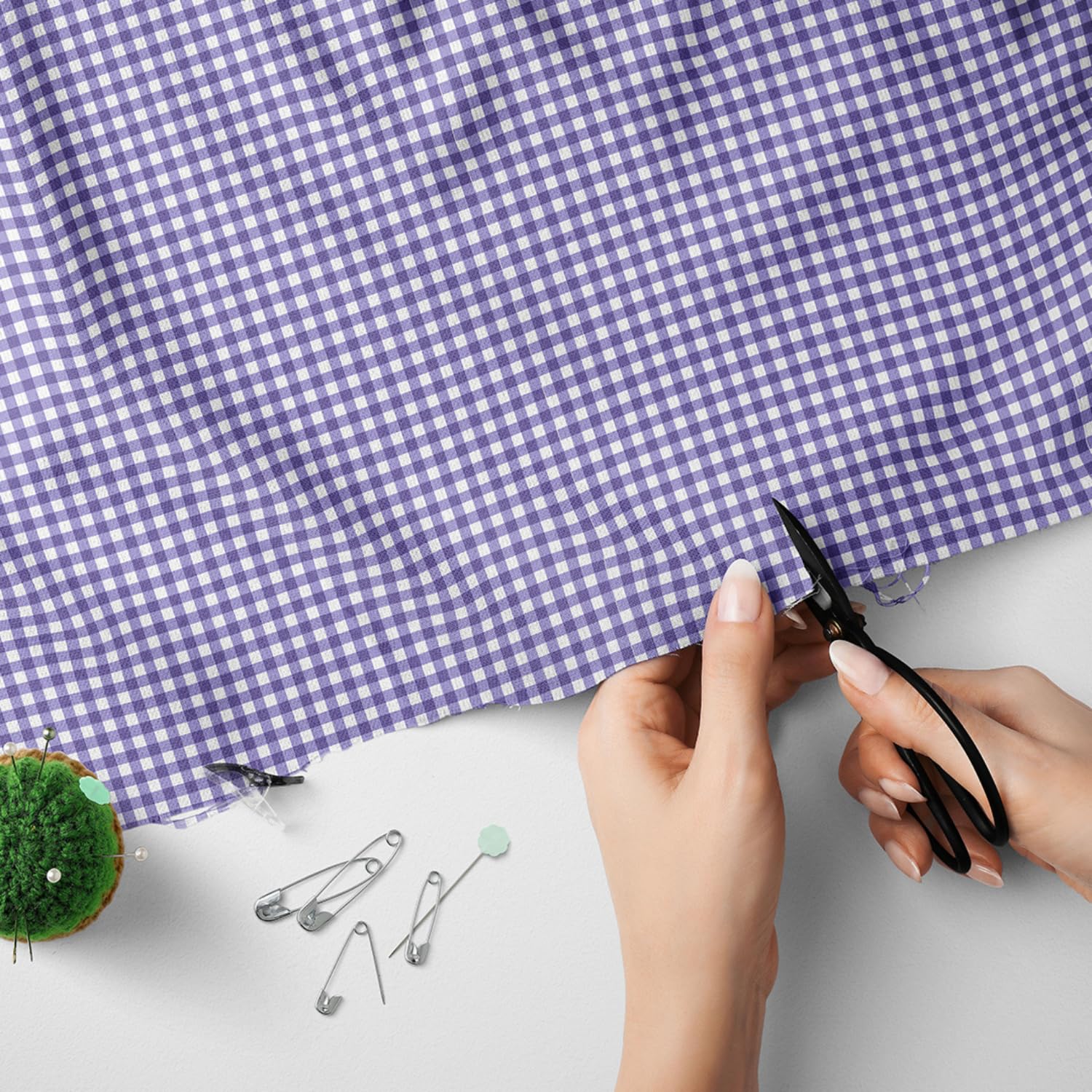 Gingham Polycotton Fabric by The Meter – 1/8 Inch Check – 114cm (45 Inch) Wide – Lightweight Dressmaking, Craft, Quilting, Sewing Material (Lilac) -Craft Queen LTD
