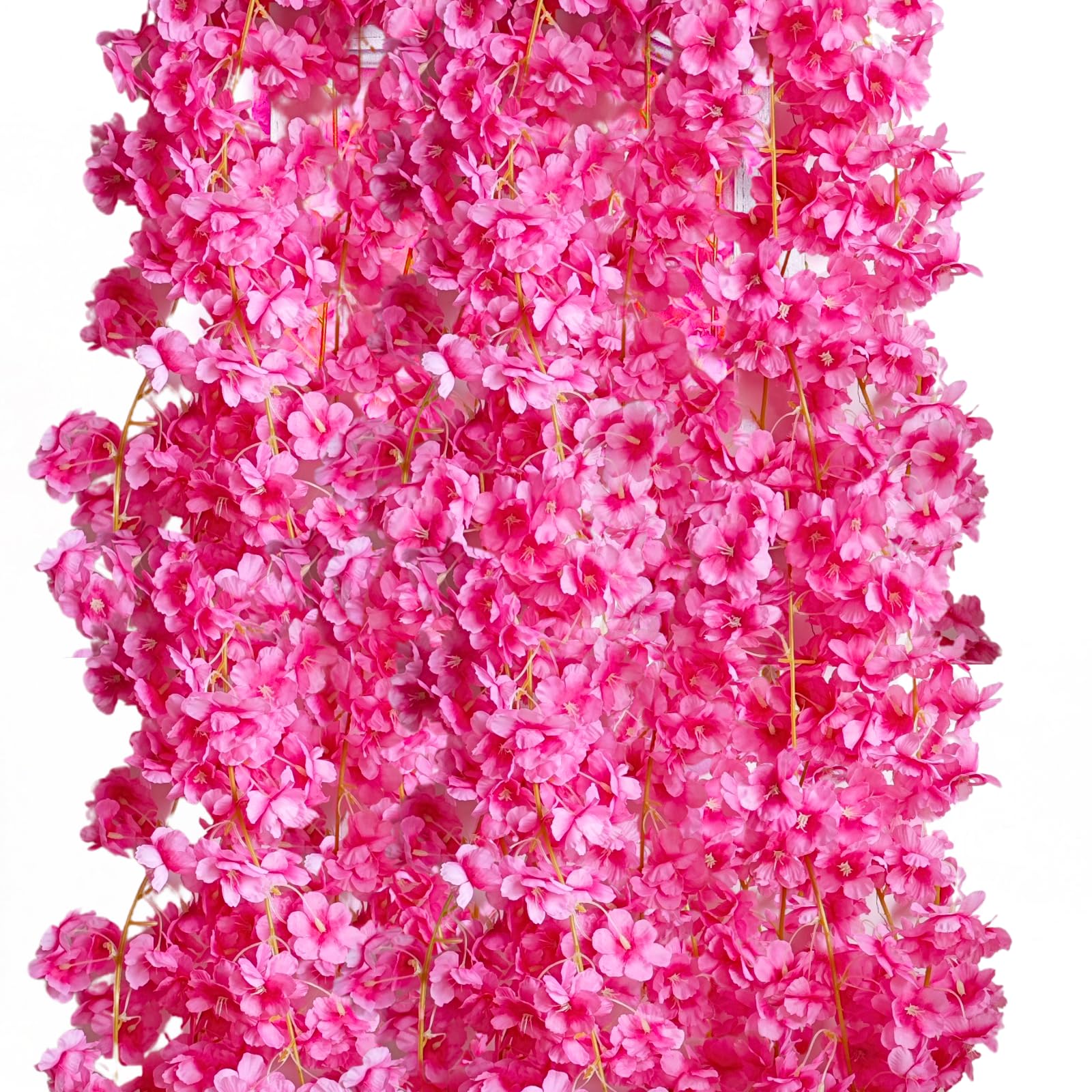 ASTRYAS Artificial Cherry Flower Vines, 8Pcs Cherry Blossom Garland Hanging Silk Artificial Flowers Faux Sakura Garland for Wedding Garden Arch Wall Home Party Decor(Hot Pink)