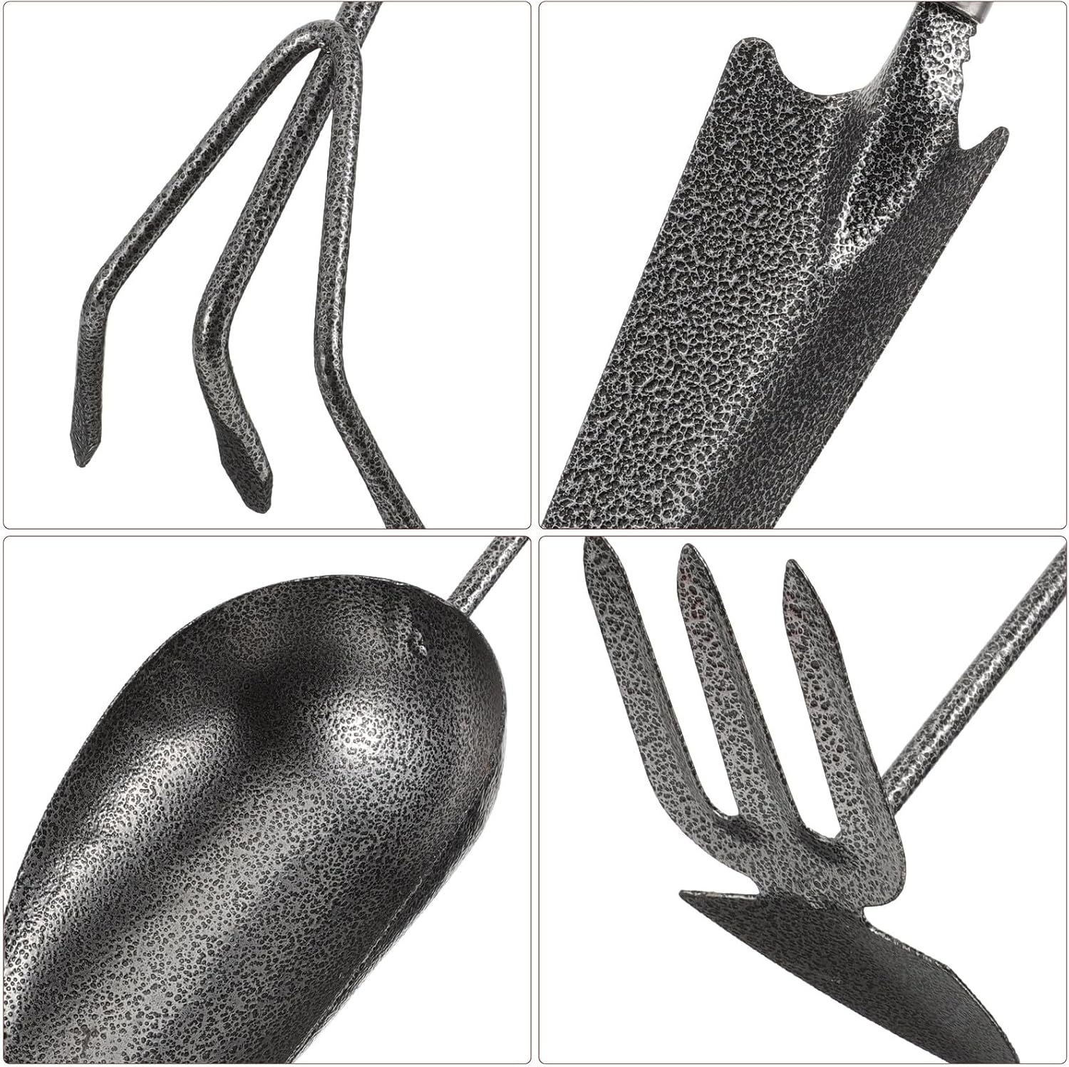 4pc Garden Tools Set with Thickened Painted Metal Trowel, Narrow Shovel, 3-Prong Rake and Dual-use Hoe for Planting and Transplanting, Handheld Gardening Kit for Outdoor Yard image 3