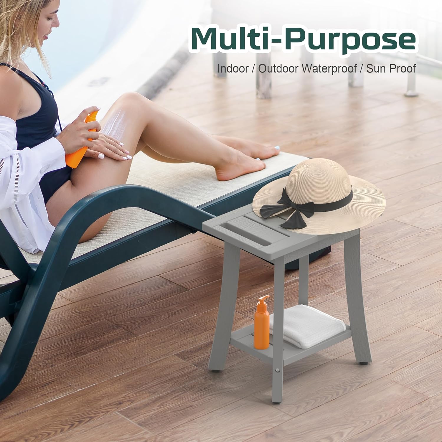 Waterproof Shower Benches for Inside Shower, Poly Lumber Shower Stool with Storage Shelf & Adjustable Feet, SPA Bathroom Seat Chair for Shaving Legs, Indoor or Outdoor Use, Grey