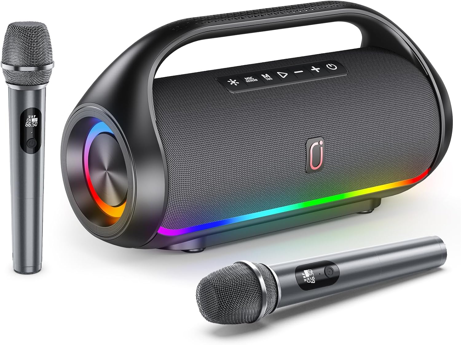 HWWR Portable Bluetooth Speaker with 2 Wireless Microphones, Loud Portable Speakers System, Deep Bass, Echo & Vocal Cut, IPX5 Water Resistant Outdoor Party PA Audio for Adults Kids Home Singing
