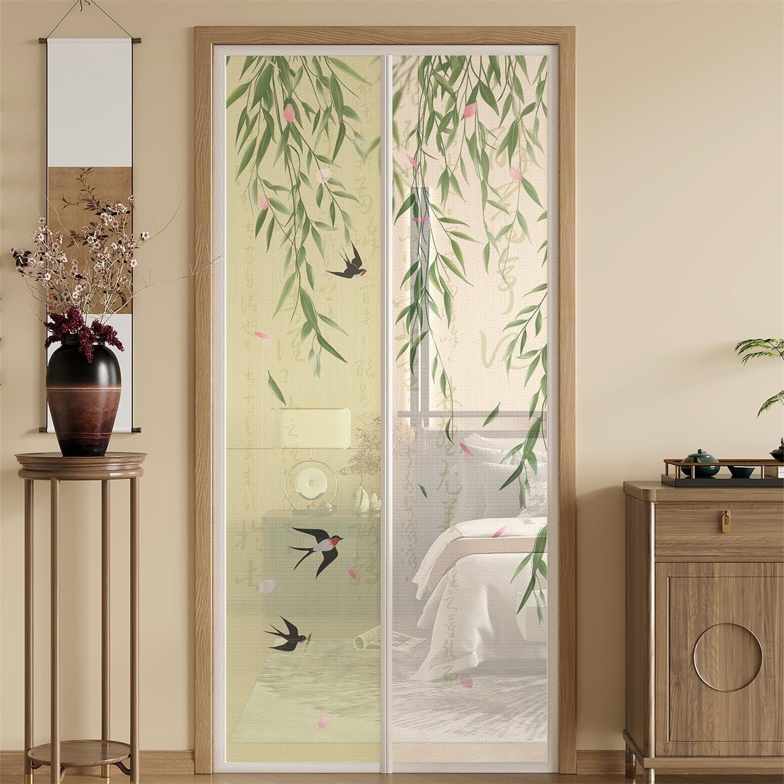 Moustiquaire porte magnétique Hiseng 80x190cm avec motif feuilles vertes pour balcon