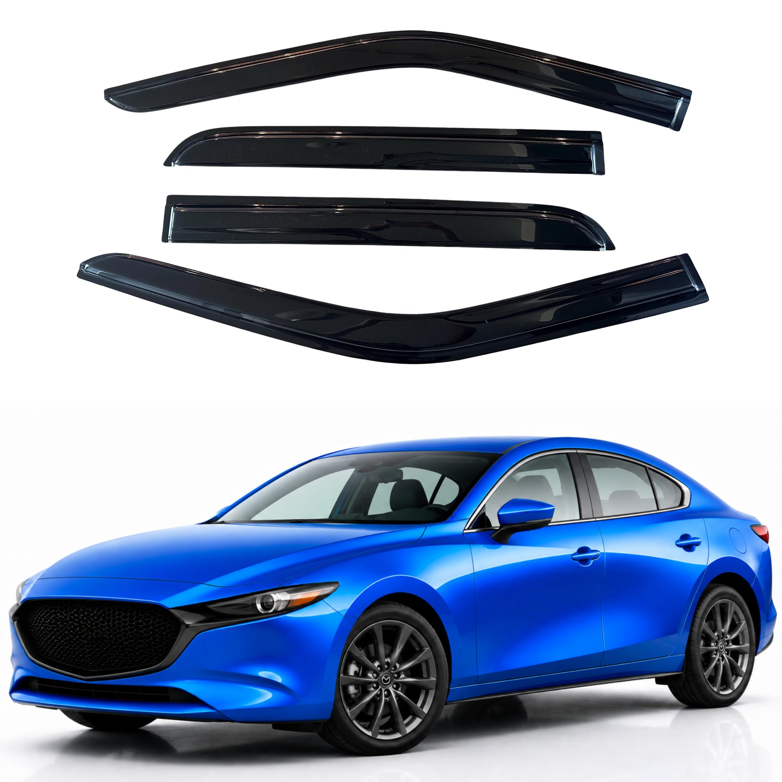 IG Window Visors Fit for 2019-2024 Mazda 3 Sedan, Out-Channel Rain Guards Vent Wind Deflectors 4PC, Car Accessories for 19-24 Mazda 3 Sedan (Excludes Hatchback)