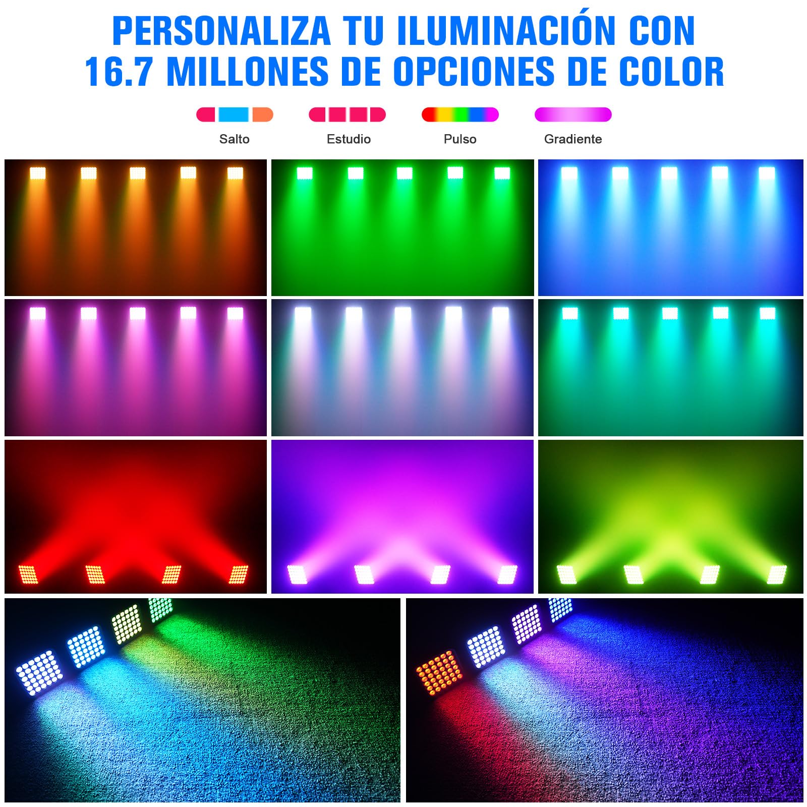 Foco Par de 36 LED con Batería, 54W 6 en 1 RGBWA+UV Foco Para Fiesta de Discoteca con Batería de 5200 mAh, Control Remoto Automático 8/10CH, Recargable Apto para Escenarios Fiestas Cumpleaños