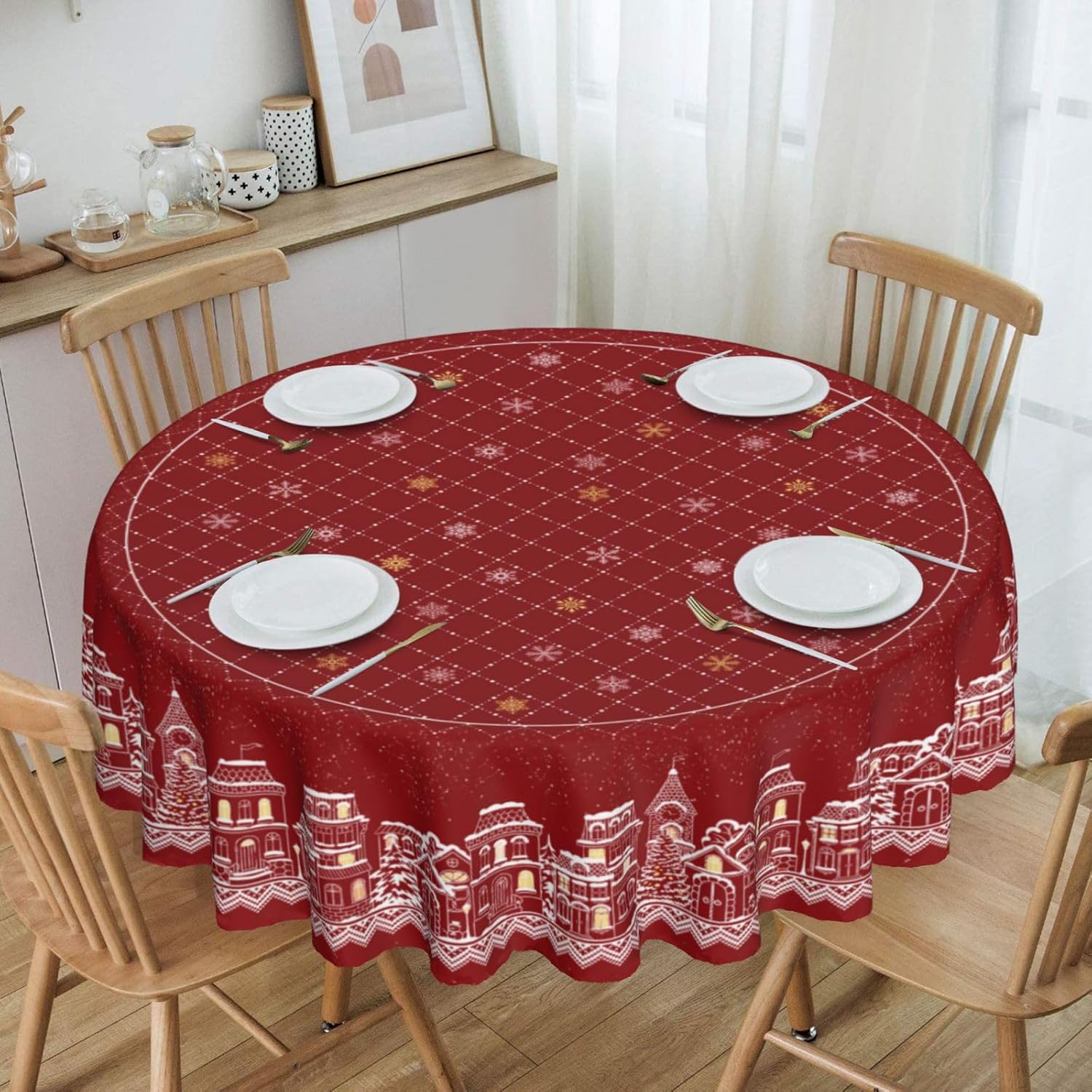 GOMEIGUO Red Christmas Tablecloth Round 60 Inch Farmhouse
