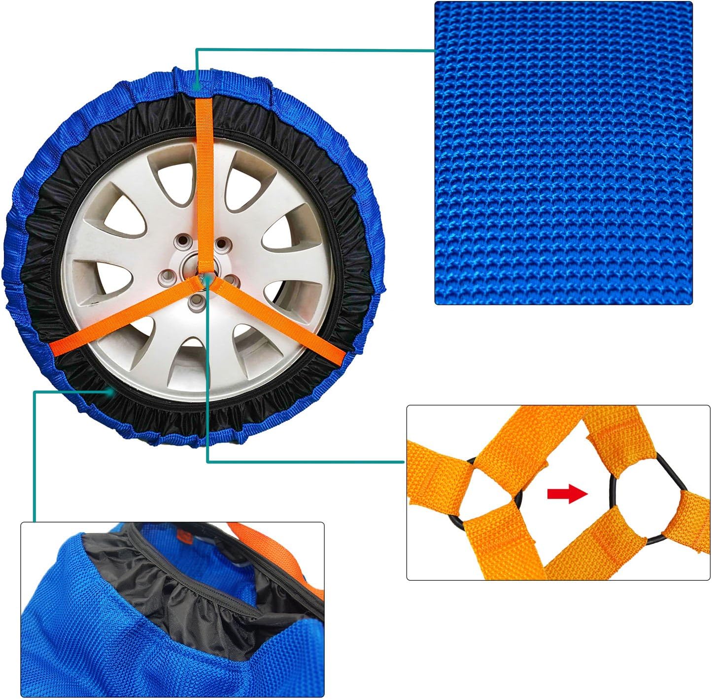 Snow Socks for Tires Car Tire Snow Chains Alternative Anti-skid Snow Traction Tire Cover (Pack of 2)
