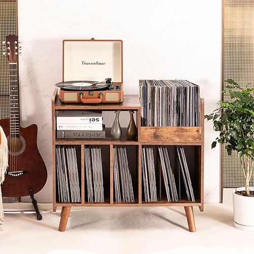 Miniatura 6 de Soporte para tocadiscos, armario grande para tocadiscos con almacenamiento de vinilo abierto y estante de exhibición con capacidad para hasta 350