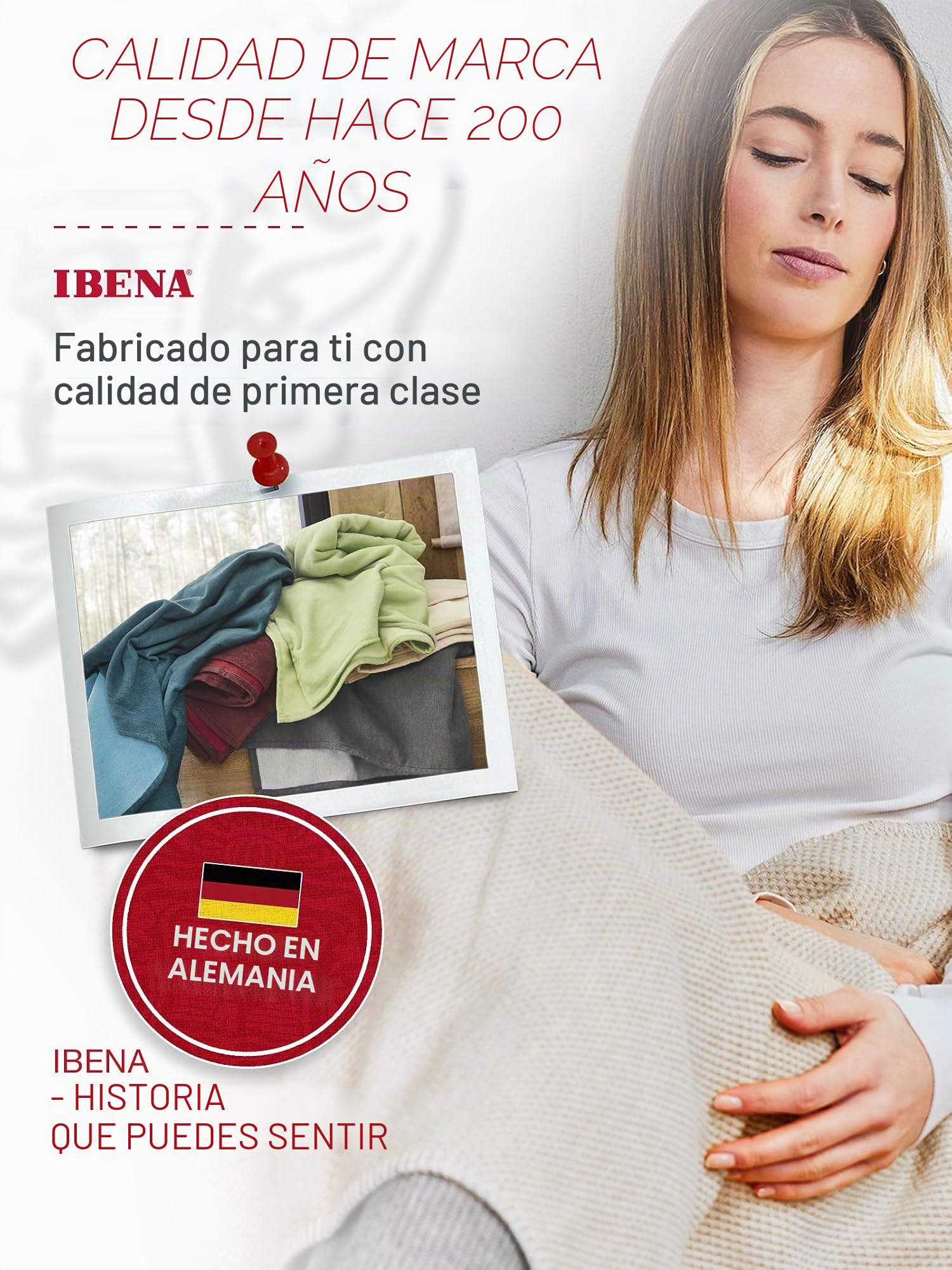 Ibena Stockholm Manta de lana bio 140x200 cm - 100% algodón, fabricada en Alemania, manta de algodón naranja Terra bicolor