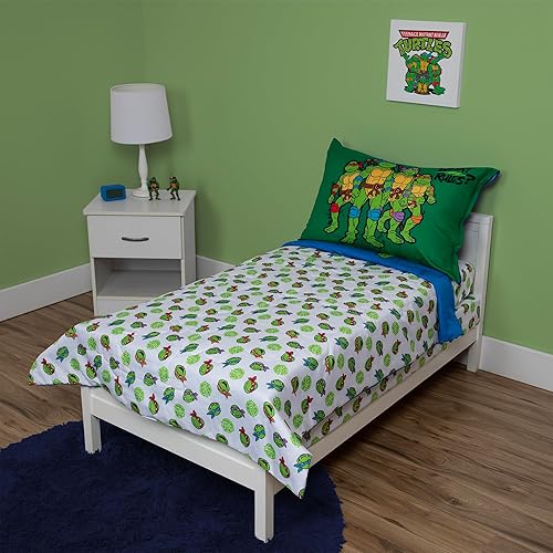 Miniatura 7 de Teenage Mutant Ninja Turtles Juego de ropa de cama de 4 piezas para niños pequeños, incluye edredón, juego de sábanas, sábana bajera, sábana