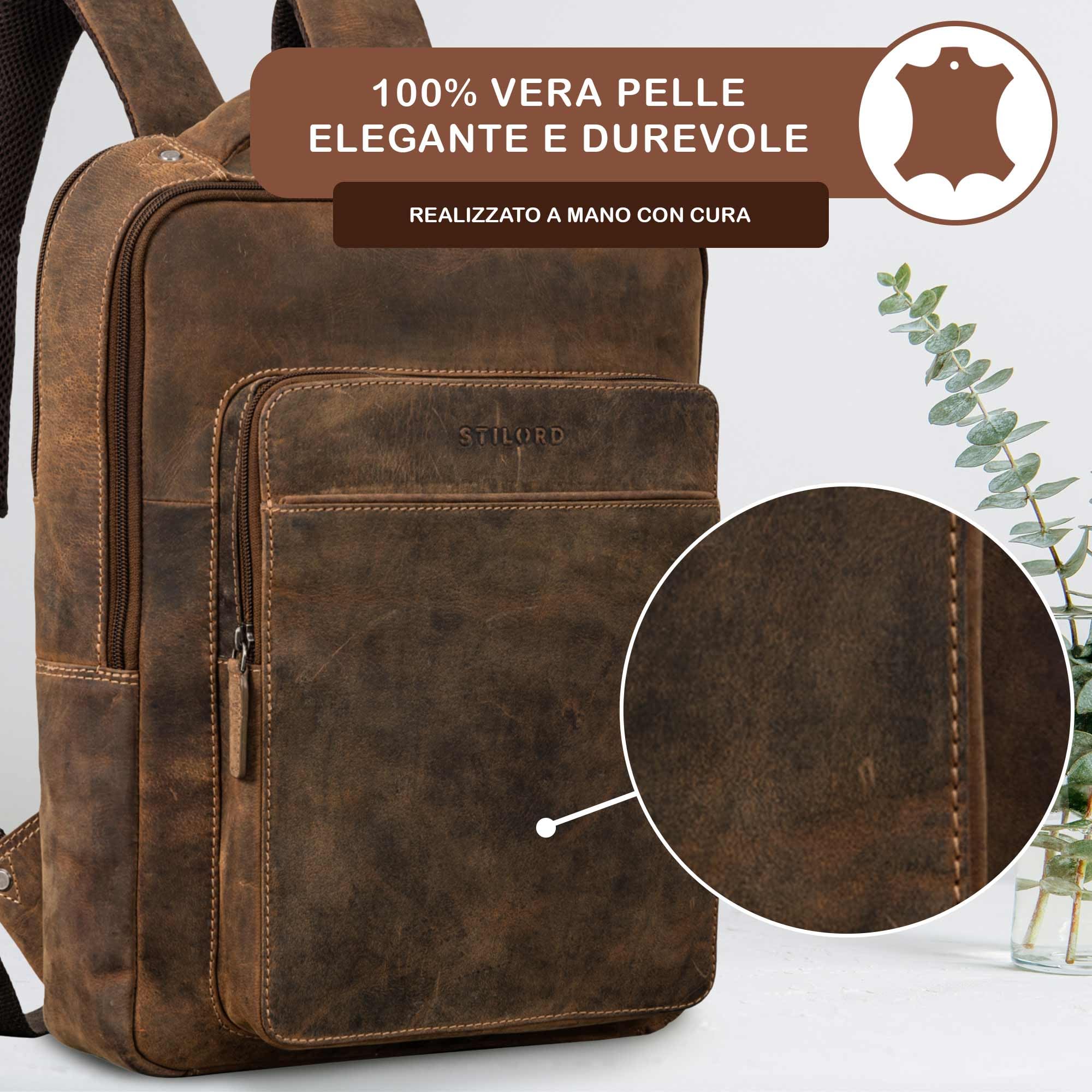 STILORD 'Nicky' Zaino Laptop 13 Pollici in Pelle Business per Uomo e Donna | Praticità e Eleganza per Lavoro e Viaggi, Colore:bergamo - marrone