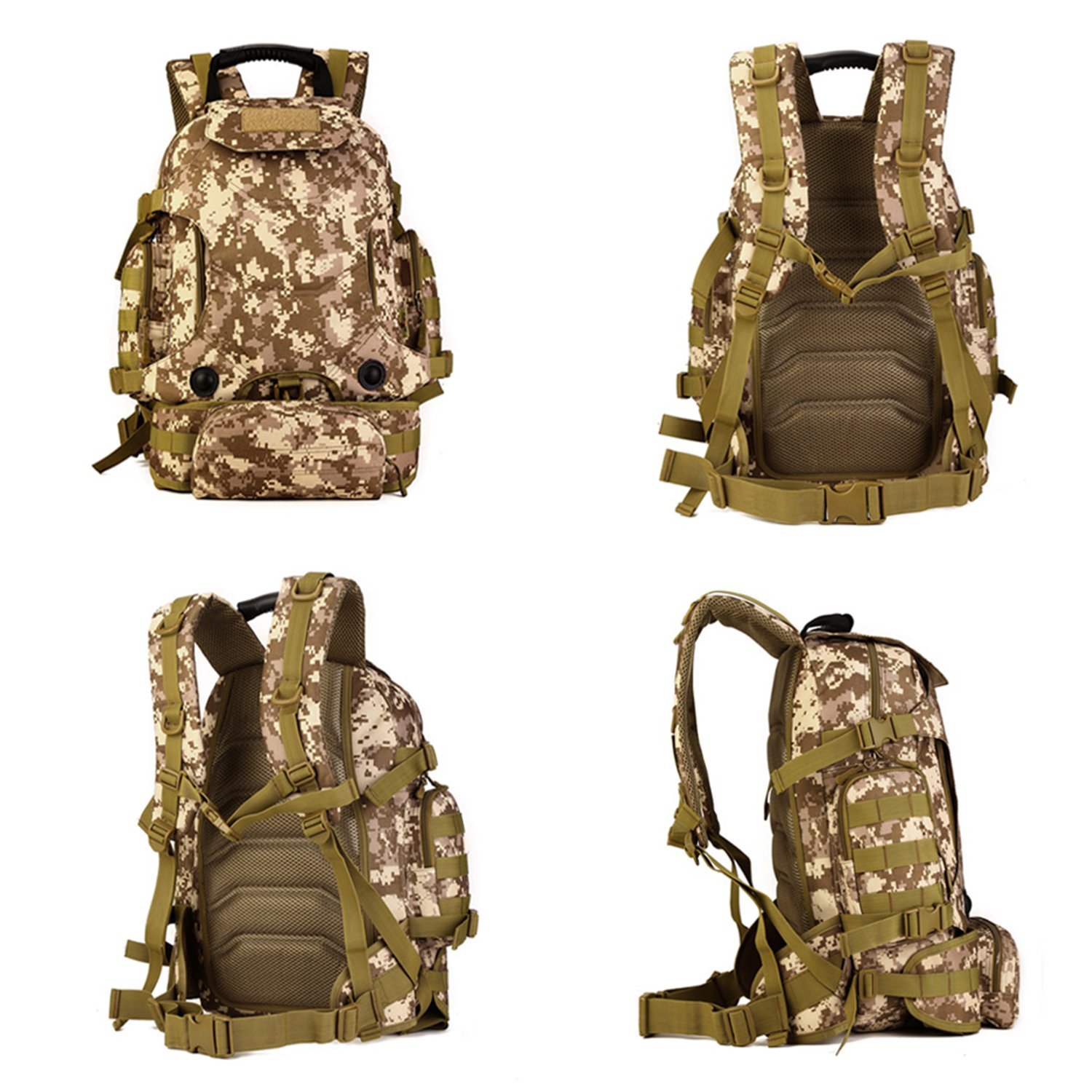 Huntvp 40l impermeabile tattico militare zaino da assalto zaino modulare a 3 attacchi grande borsa zaino con patch sport outdoor Gear per caccia di campeggio trekking, Desert Camouflage, 15.7*9.1*18.1 in