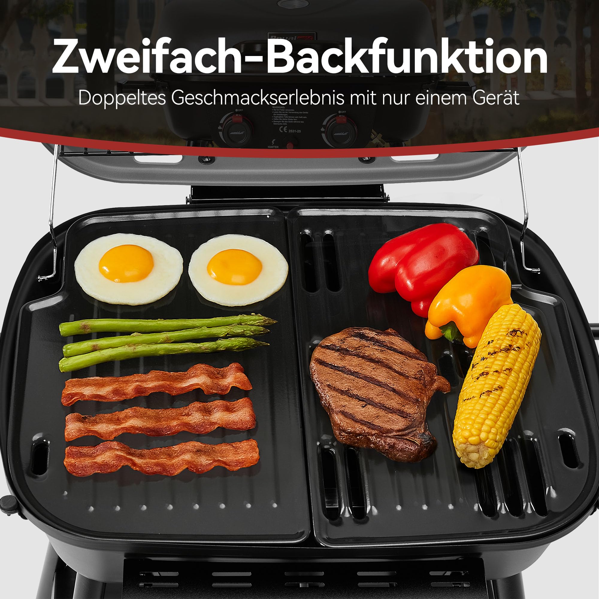Royal Gourmet 2- Brenner Gasgrill kleiner Balkon-Picknick-Grill, 5 kW Grillwagen für Garten und Camping mit leicht demontierbaren Grillständer, Grau