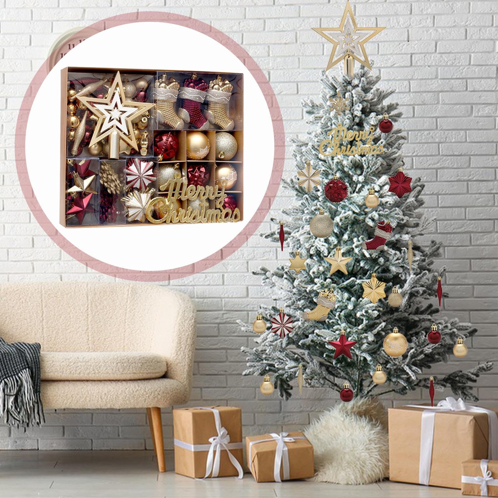 Weihnachtskugel-Ornamente, bruchsichere Dekoration, Weihnachtsdekoration, für draußen, Outdoor, Innenbereich, Wohnzimmer, Ferienhaus, 70 Stück