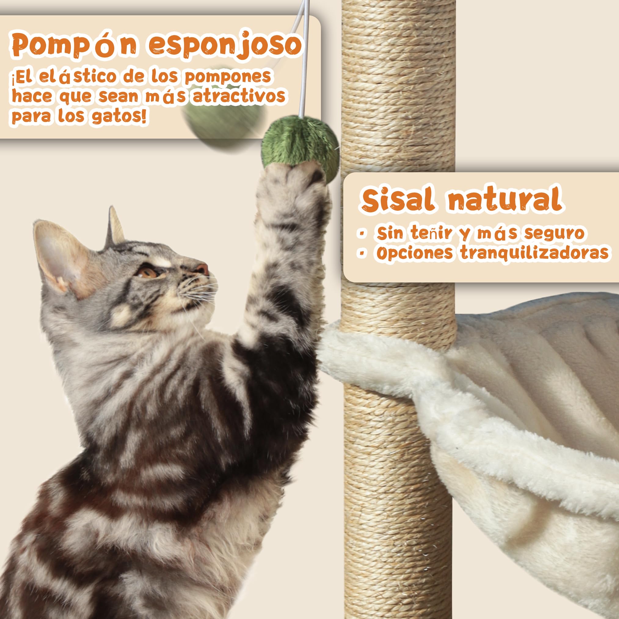 Fantasreen Rascador para Gato 70cm Pequeño Árbol Torre con Hamaca, Juguete para Gato Condo Interactivo de Madera para Gatos Gatitos y Adultos