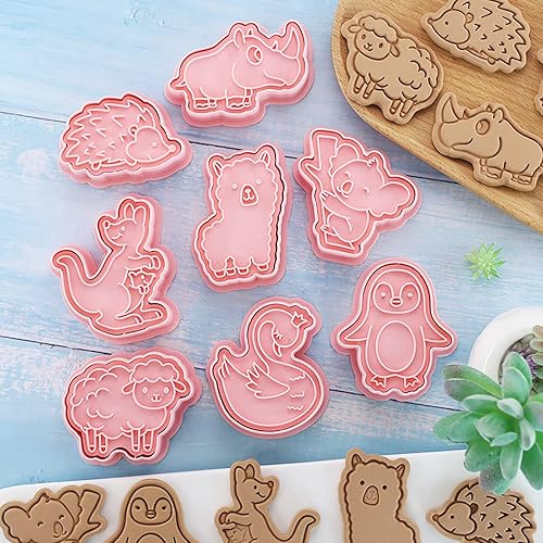 Miniatura 4 de Cortadores de galletas de animales con sellos de émbolo con tema de animales salvajes Herramientas para hornear galletas en relieve moldes de