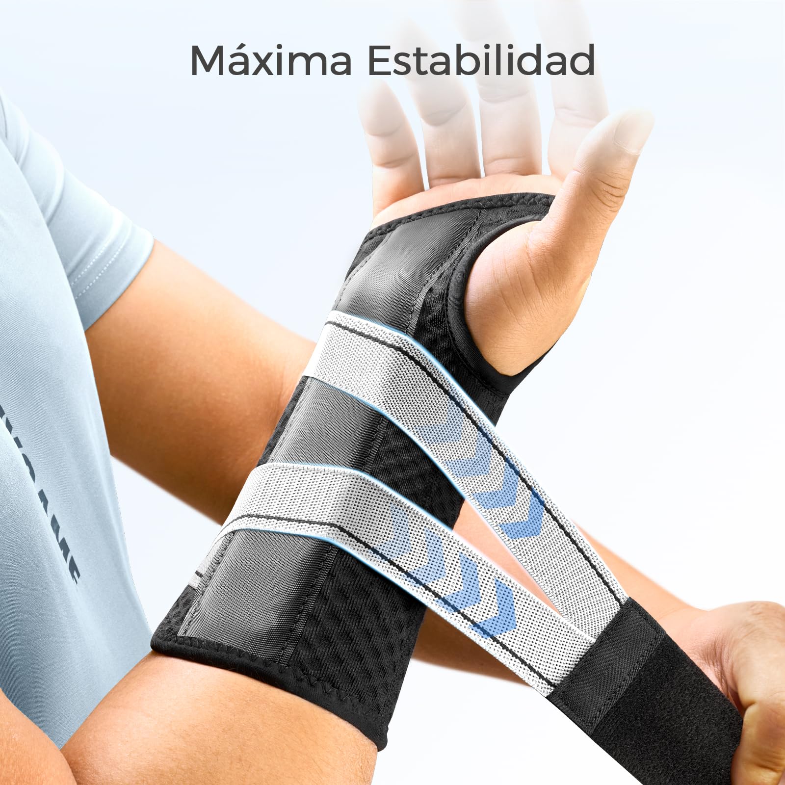 FREETOO Muñequera Ortopedica Mujer Hombre Ligera con Férula Metálica Ergonómica, [Un Solo Paso] Ferula Tunel Carpiano Nocturna Diurna – Para Tendinitis, Artrosis, Esguince, Rota y LER (S/M, Derecha)