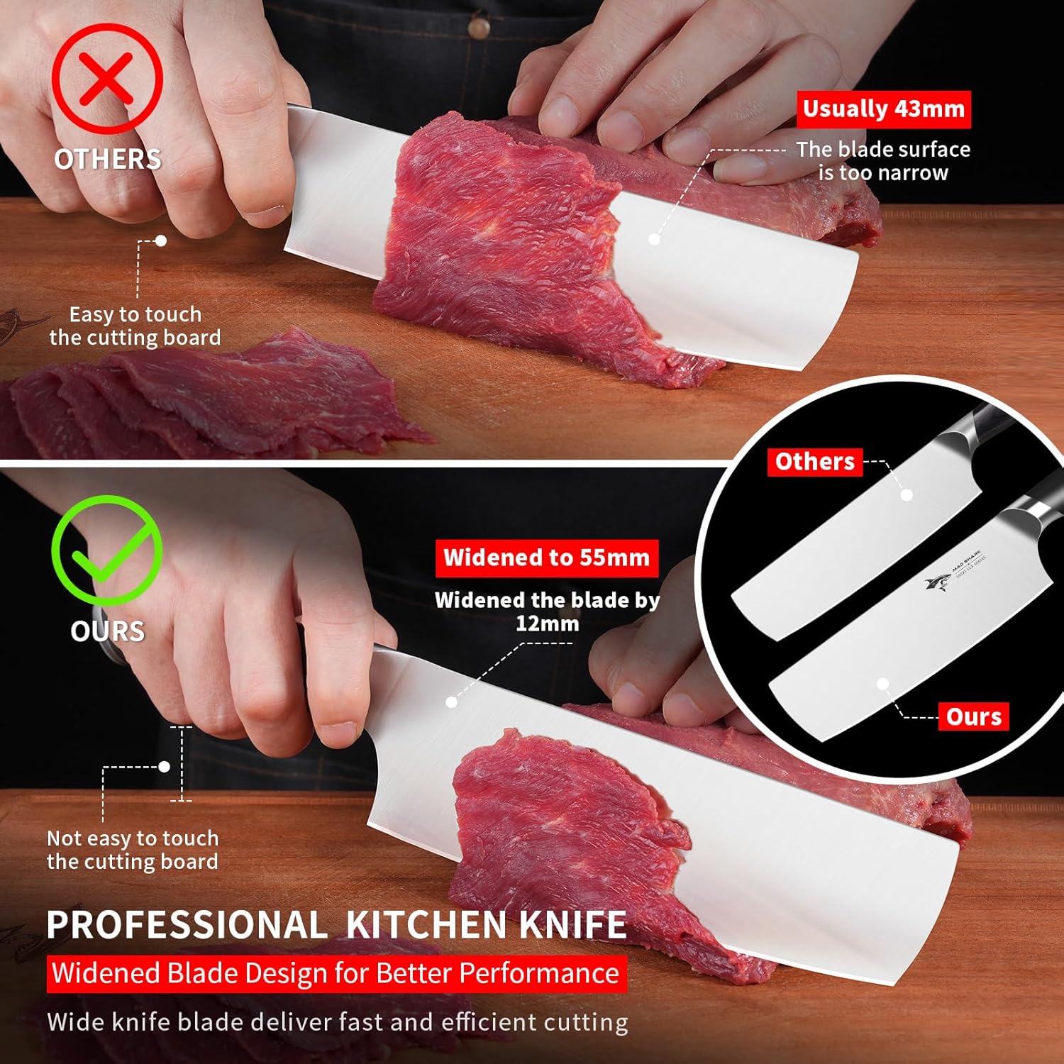 MAD SHARK Nakiri Knife 7 inch Chef Knives, Vegetable Kitchen Knife with High Carbon Stainless Steel Blade, Multipurpose Asian Knife for Chopping, Cutting and Slicing with Ergonomic Handle - Image 4