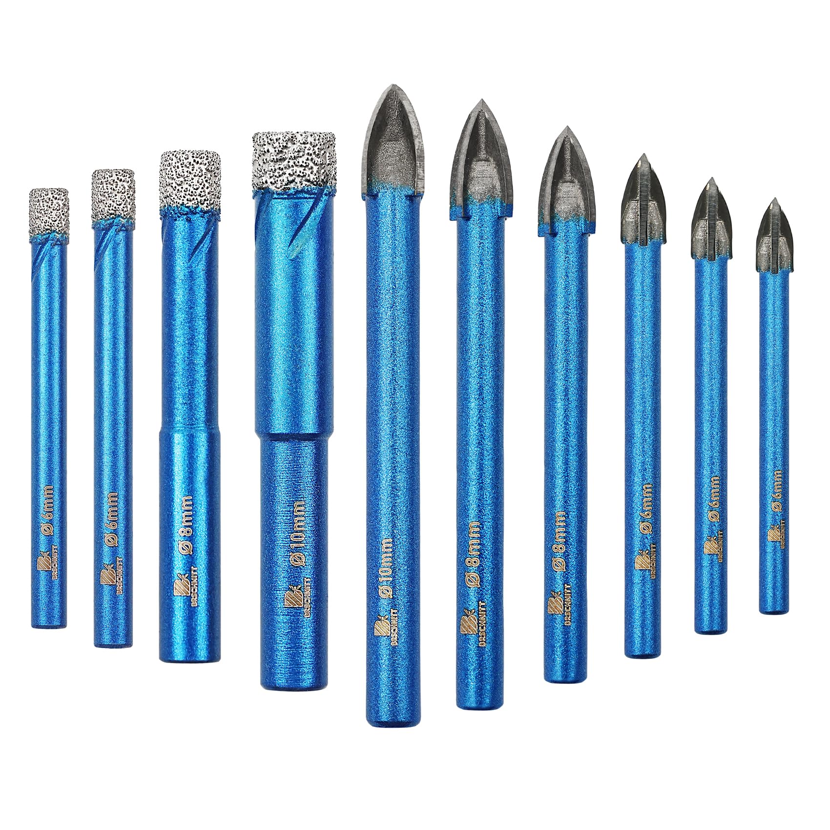 Brocas de Diamante con Vástago 6 * 2/8/10mm+6/6/6/8/8/10mm Juego de brocas de diamante Para Cerámica, Granito, Porcelana, Azulejos, Gres fino