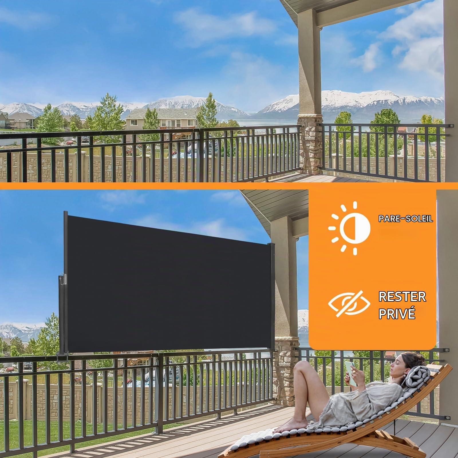 Brise Vue Retractable, Paravent Exterieur Retractable Store Exterieur Opaque, Protection de l'intimité et du Vent pour Balcon Terrasse Exterieur, Anthracite Store latéral, 100x300cm
