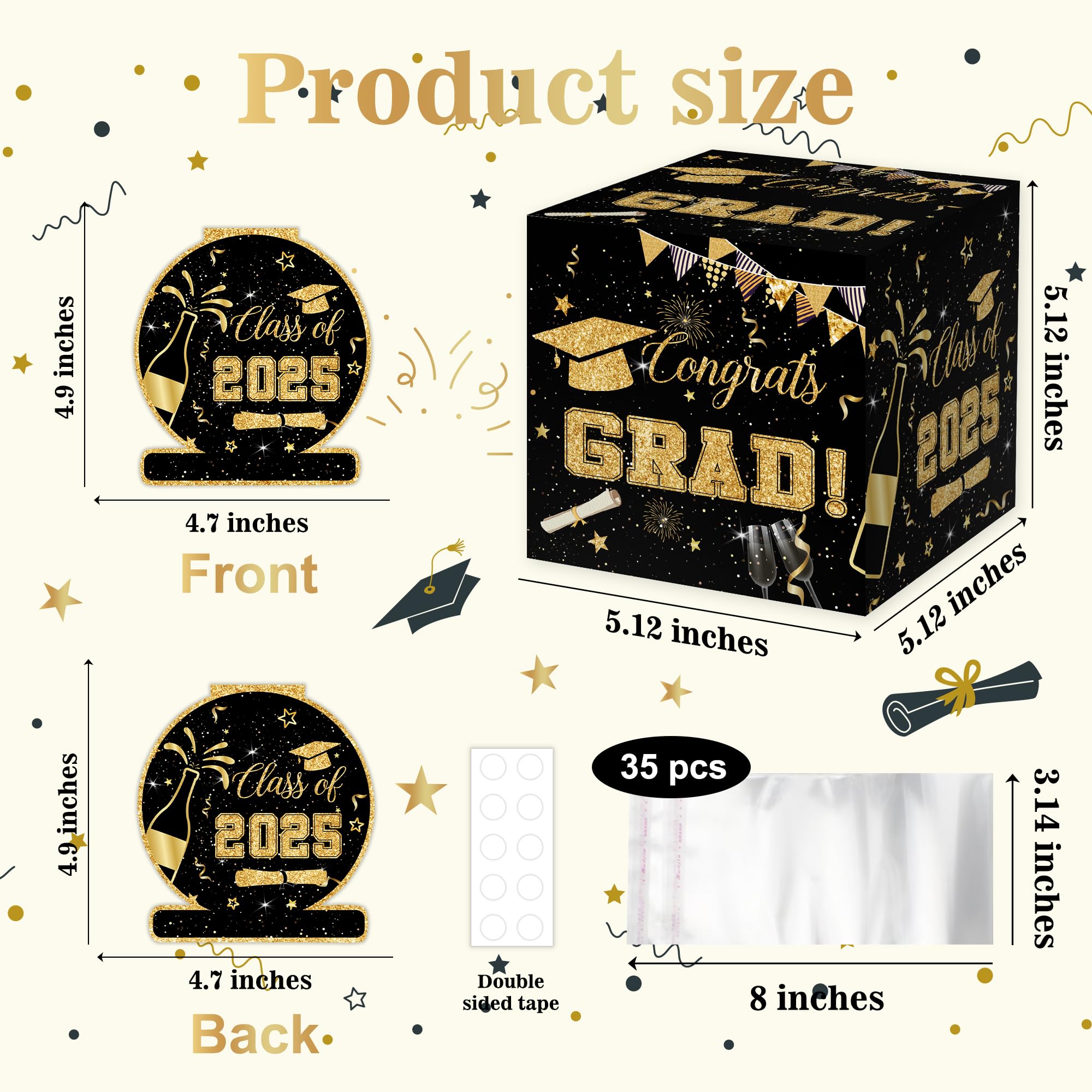 Graduation Party Gift, Graduation Decorations Class of 2025, Graduation Money Pull Box with GRAD Card and Transparent Bags, Congrats Graduation Money Pull Box, Graduation Money Pull Box for Boys Girls