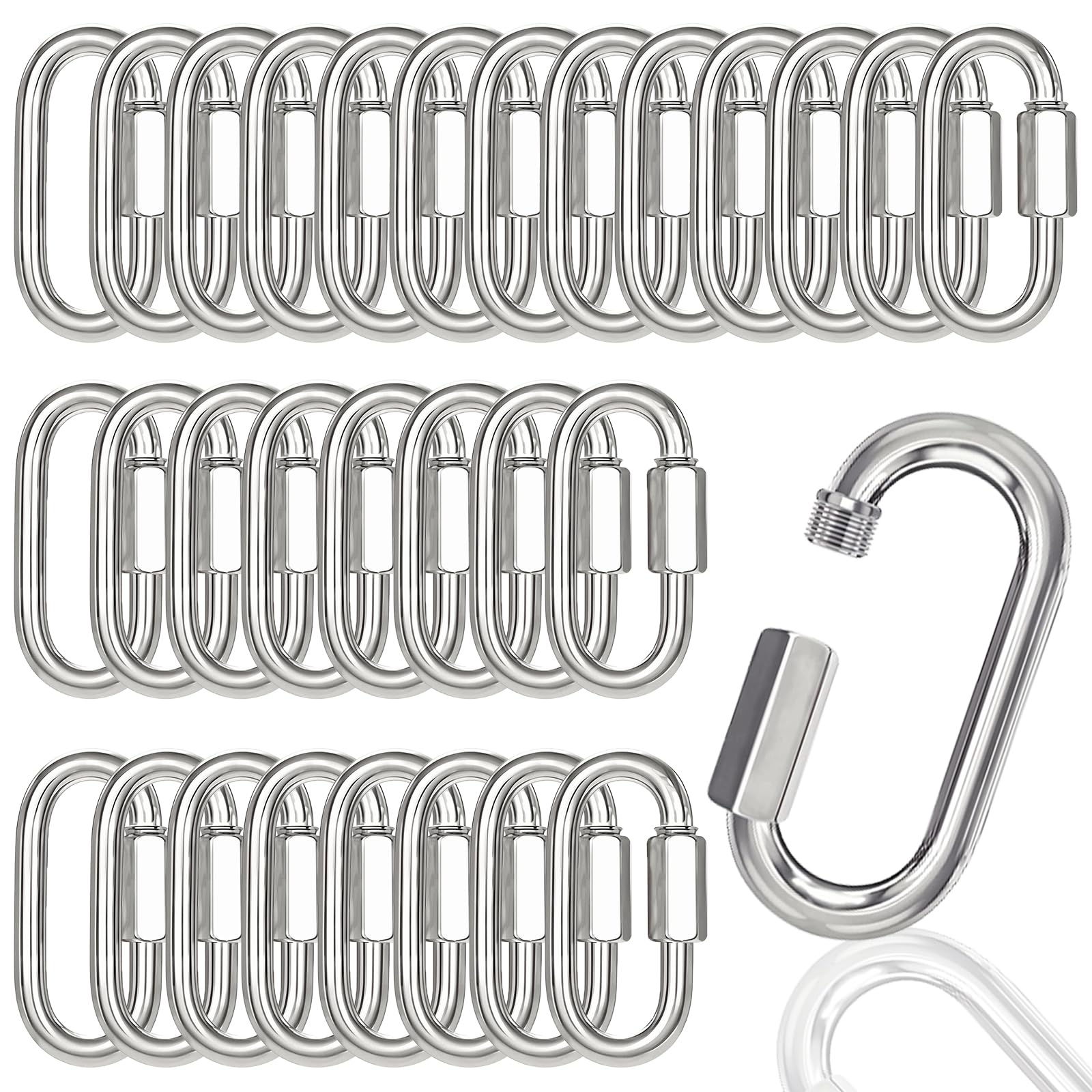 30 eslabones rápidos de cadena de 3 pulgadas, clips de mosquetón resistentes de rosca de acero galvanizado M8, conectores de mosquetón de bloqueo de 5/16 pulgadas para hamaca, camping, correa de