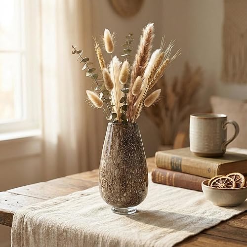 Miniatura 2 de Jarrón moderno orgánico Pequeño jarrón de vidrio marrón hecho a mano, 7 pulgadas, condimento marrón, decoración de mesa de vestíbulo, perfil bajo,