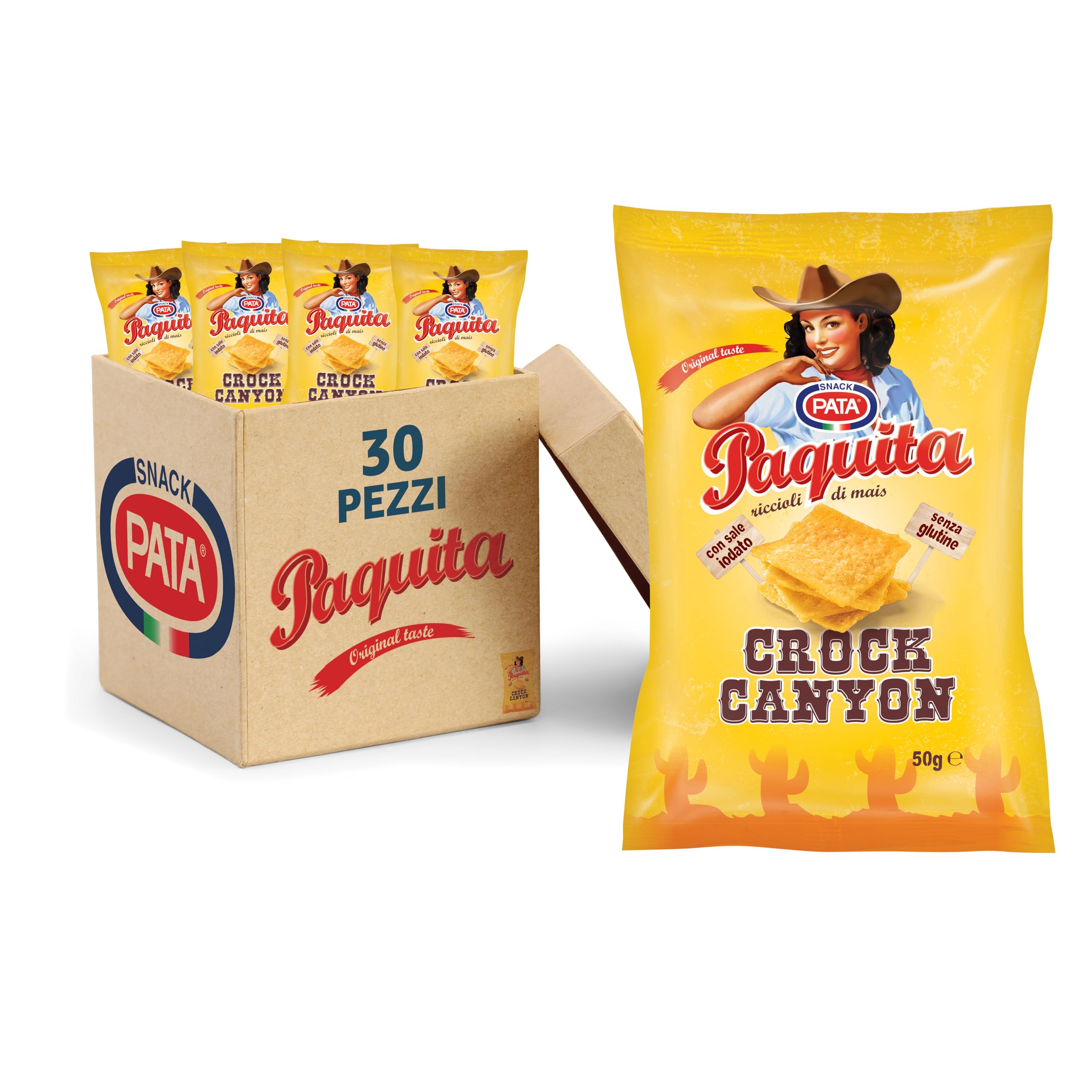 PATA | Paquita Crock Canyon, Riccioli di Mais Senza Glutine, Con Olio di Semi di Girasole, Fonte di Iodio, 30x50g