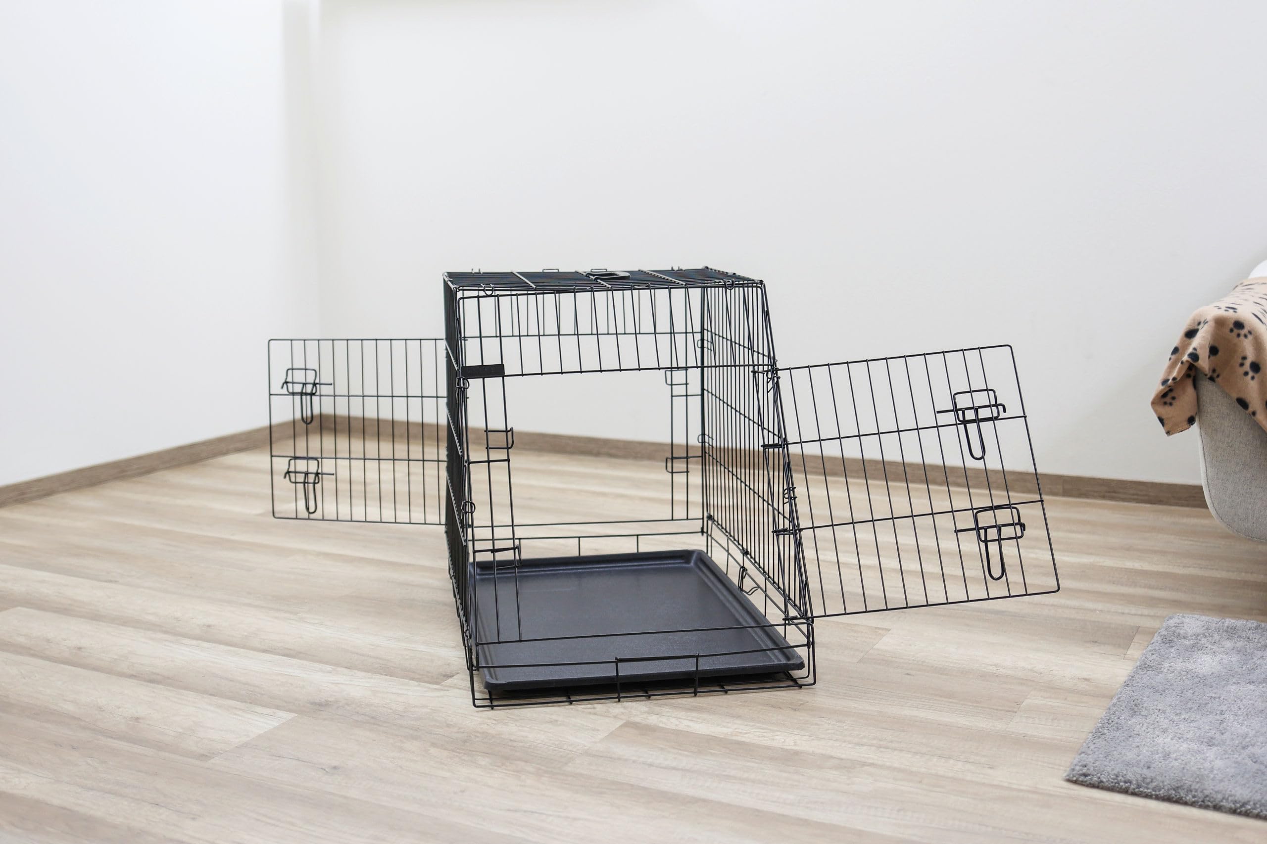 Kerbl Pet Transportín de Malla, transportín para Perros, Negro, 75x52x61 cm, Plegable, de Metal, Perros, con Dos Puertas, para Viajes o para el hogar
