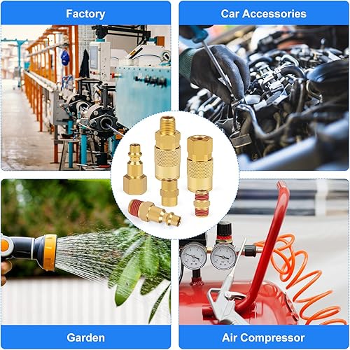 Miniatura 5 de Acoplamiento de aire industrial, 30 piezas, lengüeta de manguera de 14 pulgadas, acoplador de aire de conexión rápida de flujo básico de 14 pulgadas