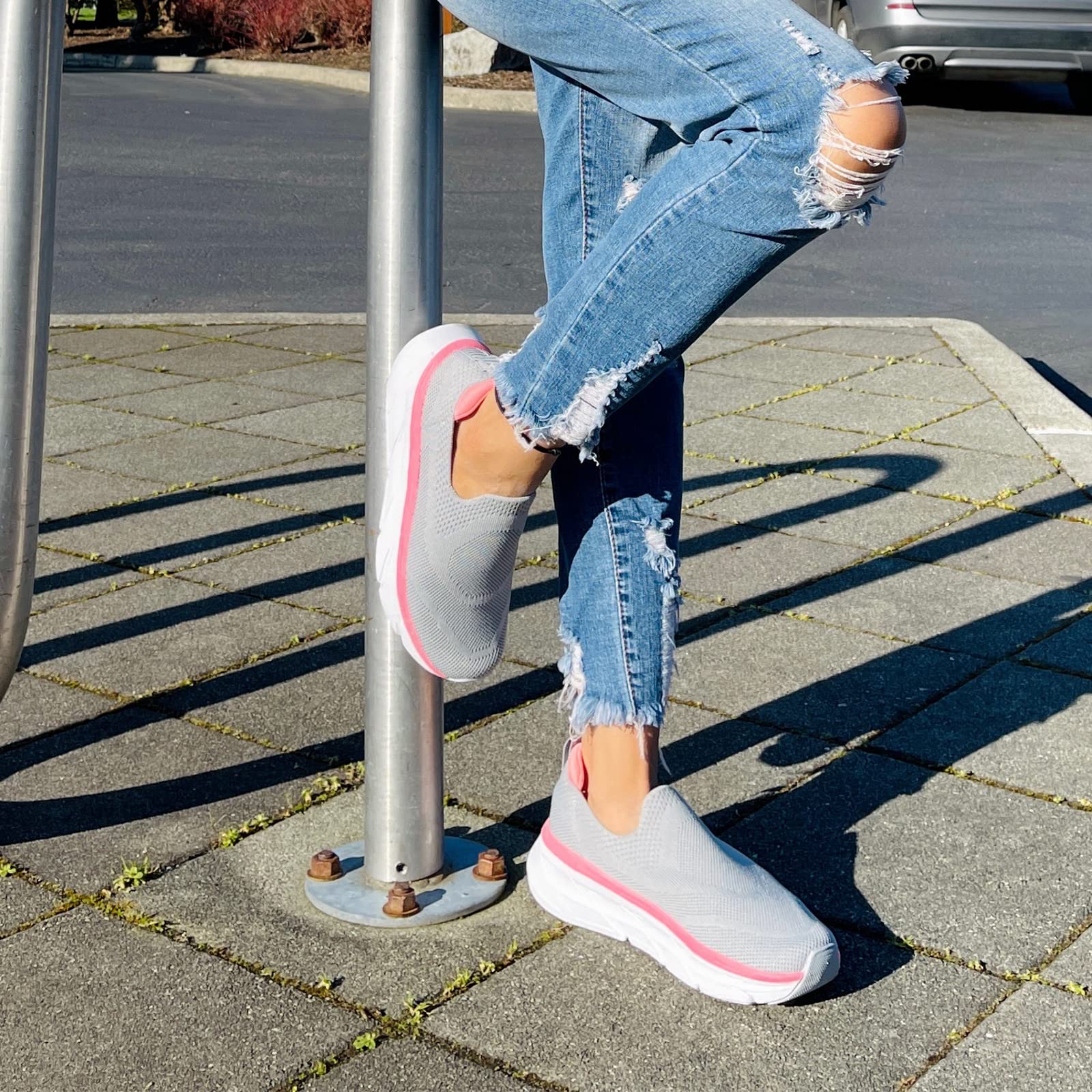STQ Zapatos para caminar de las mujeres zapatos casuales con cordones para arriba zapatillas de deporte