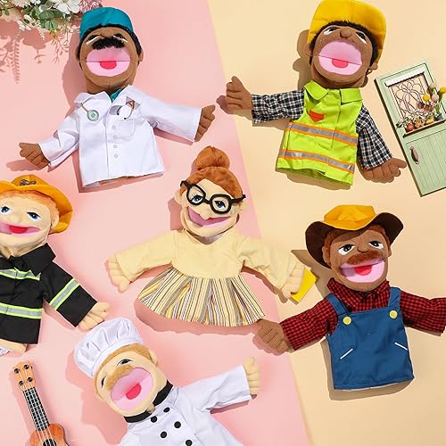 Miniatura 10 de Juego de 6 marionetas de mano de 118 pulgadas miembros de la familia marionetas de mano de felpa suave para madre padre hijo hija y abuelos para