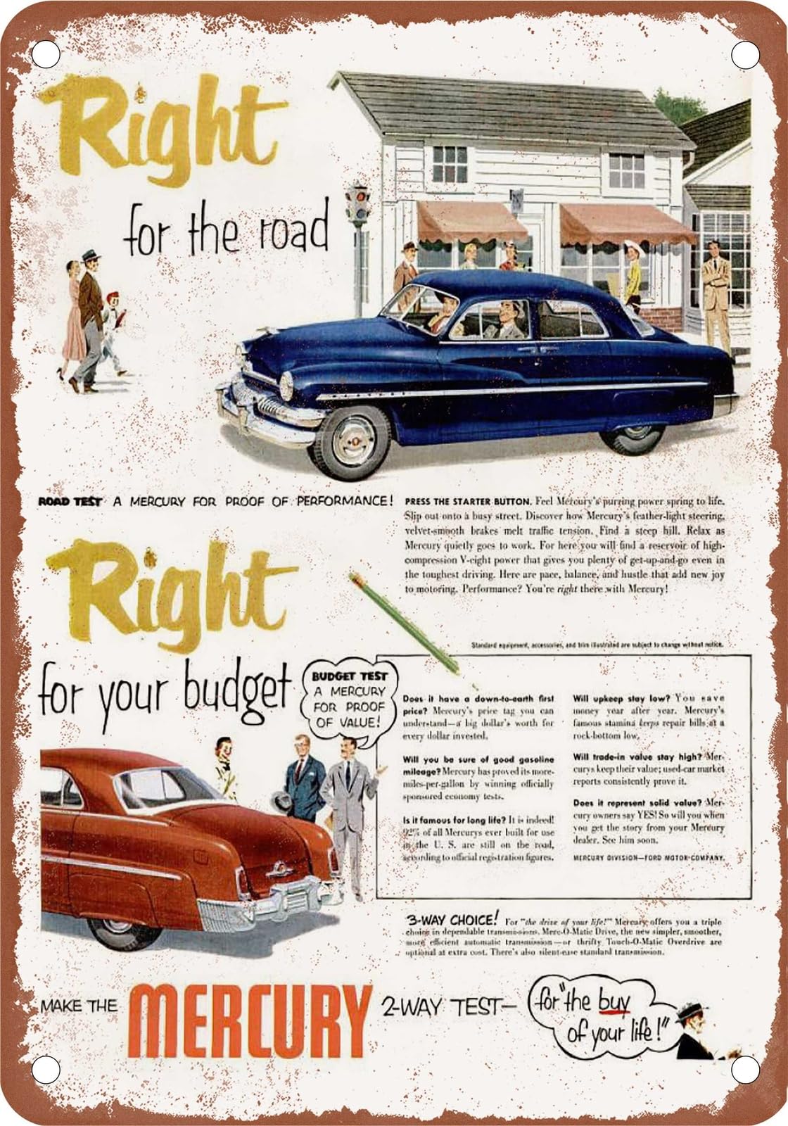 METAL SIGN - 1951 Mercury Vintage Ad 08 - Old Retro Rusty Look home decor