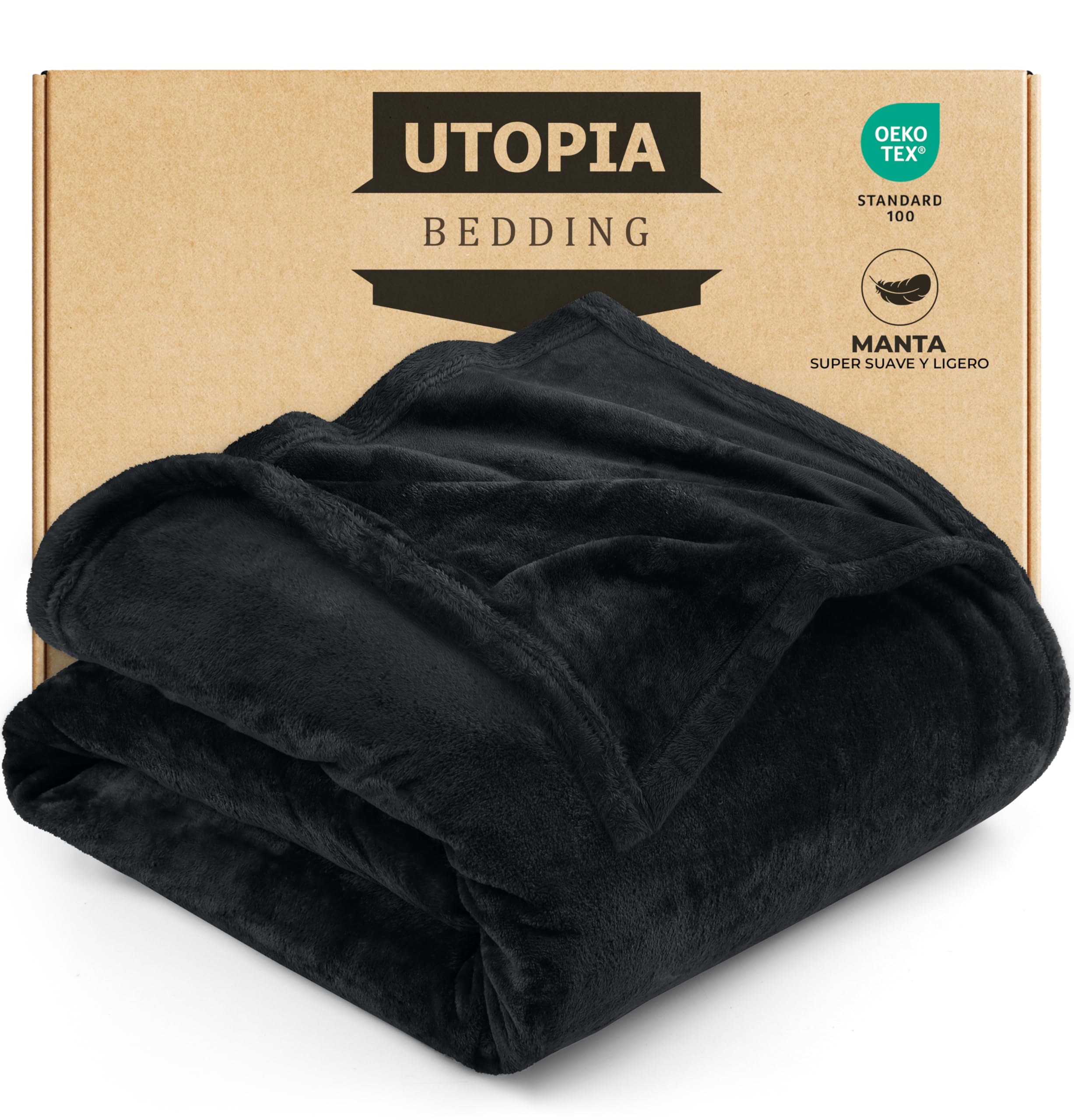 Utopia Bedding Manta Polar. Manta Ligera para La Cama, El Sofá O El Sillón. Adecuada para Todas Las Estaciones [200x150 cm, Negro] OEKO-TEX STANDARD 100