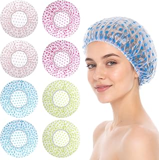 8Pcs Reusable Shower Cap Waterproof Shower Cap Dot Printed Bath Headwear Elastic Band Bath Hair Cover Portable Travel Headgear for Women Men Spa Salon Home Hotel Daily Use