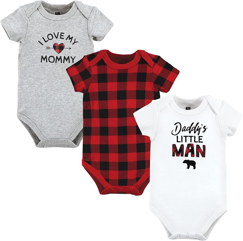 Hudson Baby Unisex Baby Cotton Bodysuits Buffalo Plaid Family, 9-12 Months