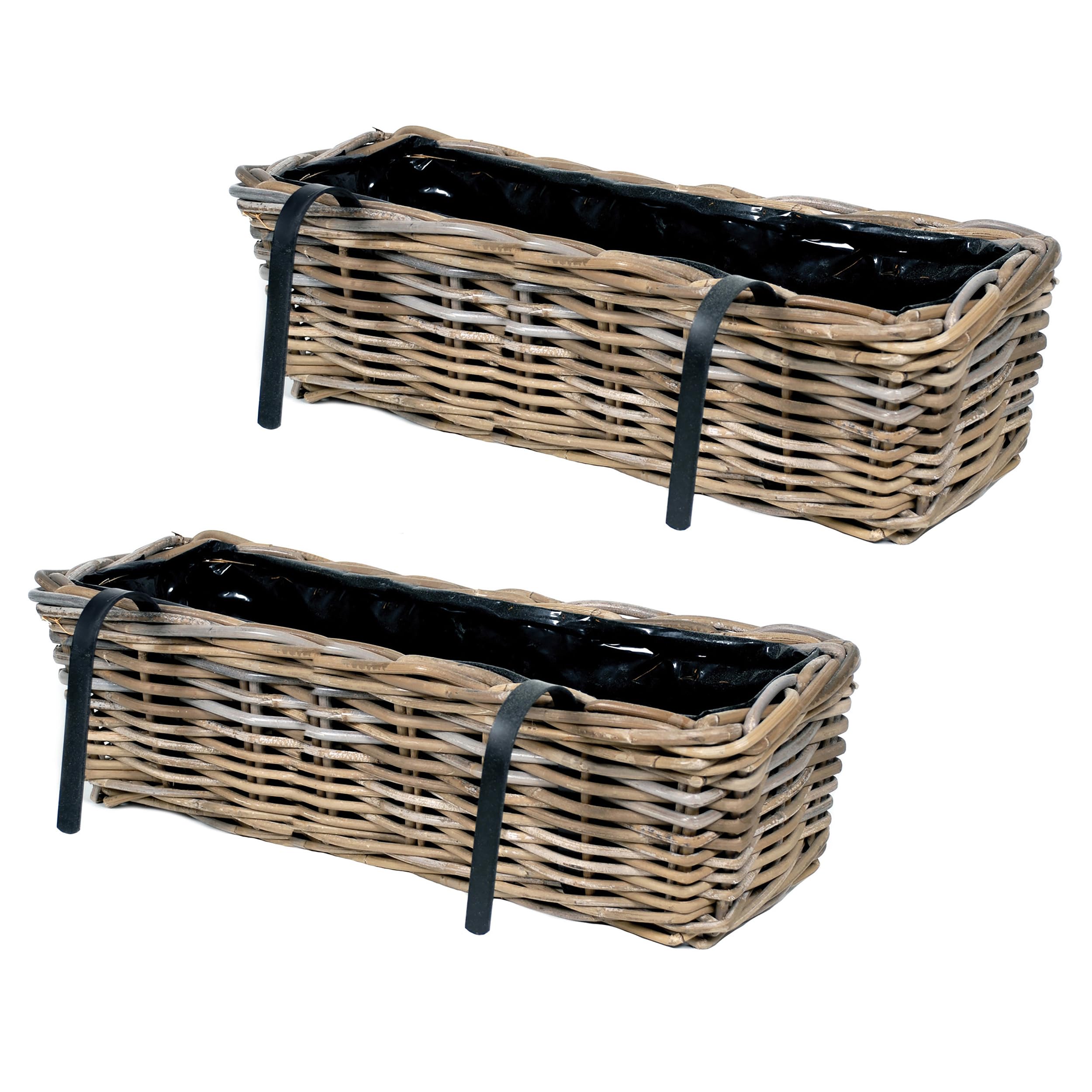 Annastore Blumenkasten 2er Set 55 cm Weide Natur zum Einhängen Balkon | Für Geländer bis 5,5 cm, mit Folie, direkt bepflanzbar, wetterfest, formstabil, Pflanzkasten für Garten & Blumen