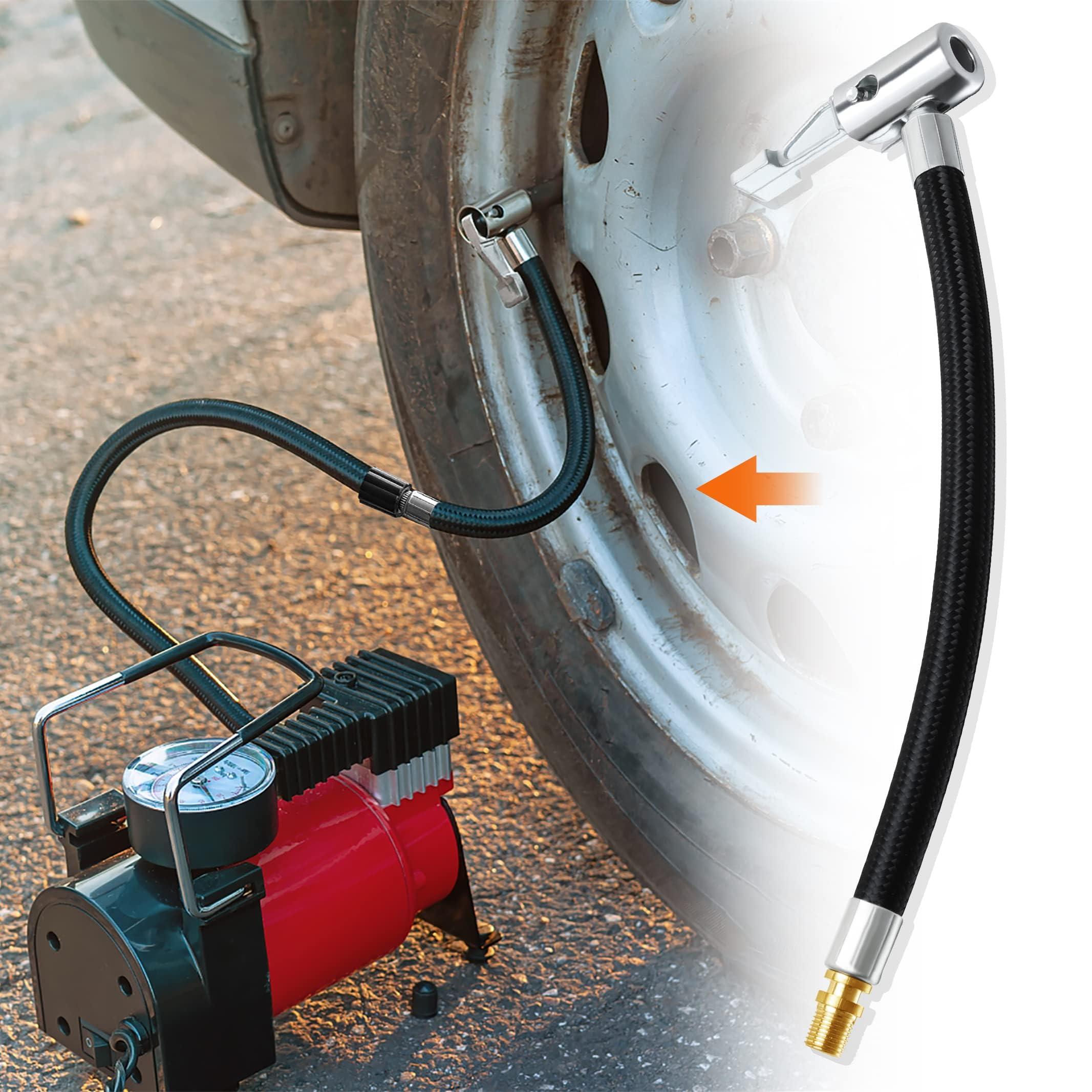 Car Air Pump 20CM Tire Inflator Hose – Copper & Nylon Extension Tube ...