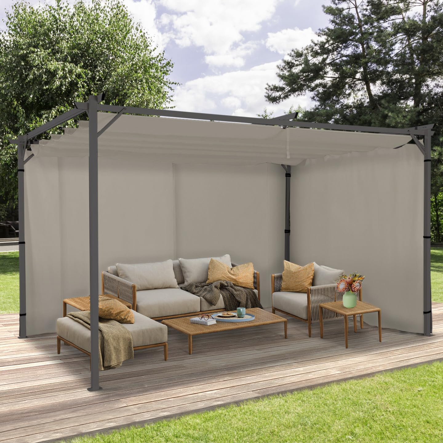 IDMarket - Lot de 2 Rideaux pour pergola Taupe 3 et 4 M Panneaux muraux avec Fermeture éclair